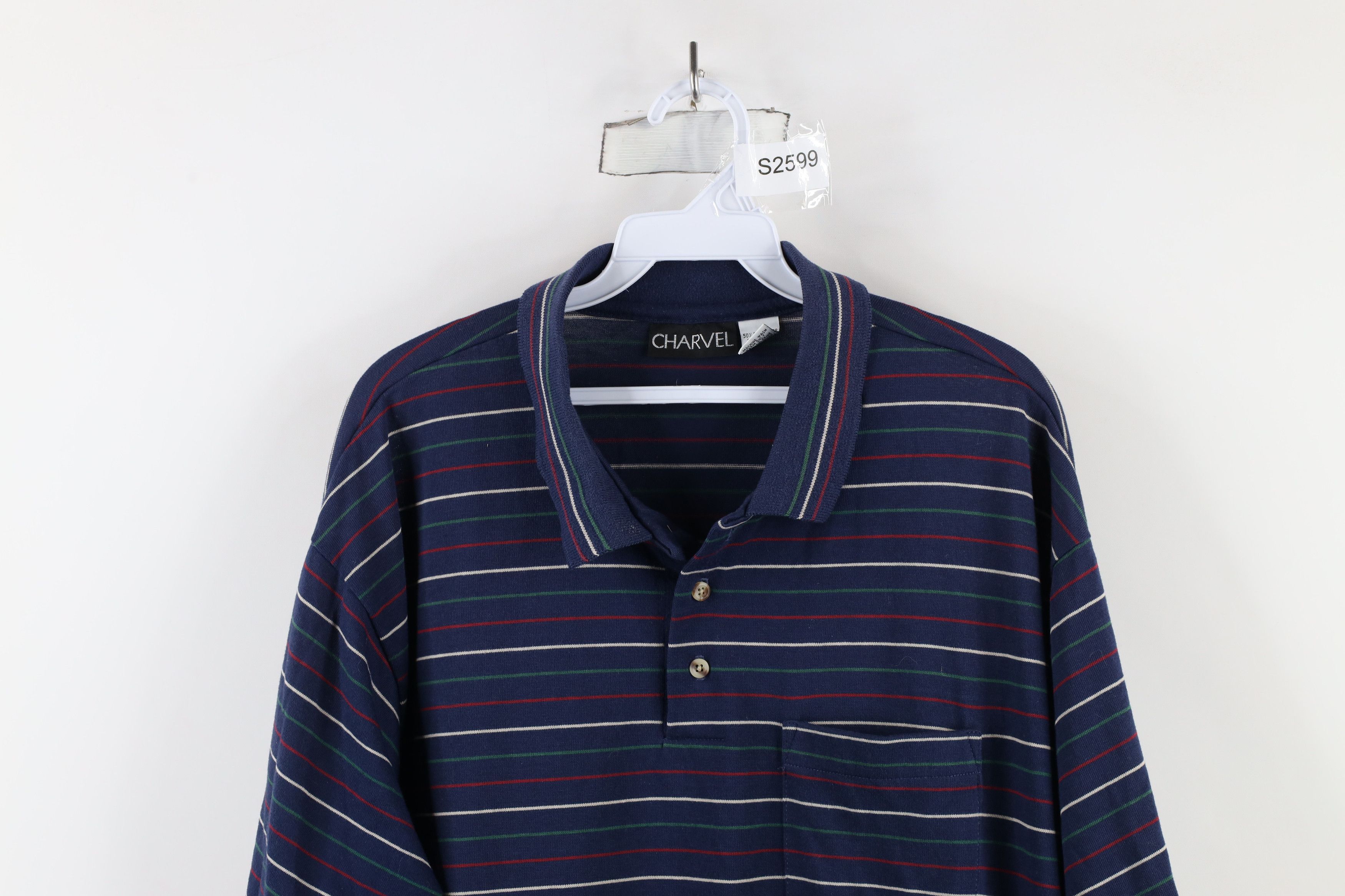 Vintage Vintage 90s Streetwear Pinstriped Knit Polo Shirt USA Size US XXL / EU 58 / 5 - 2 Thumbnail