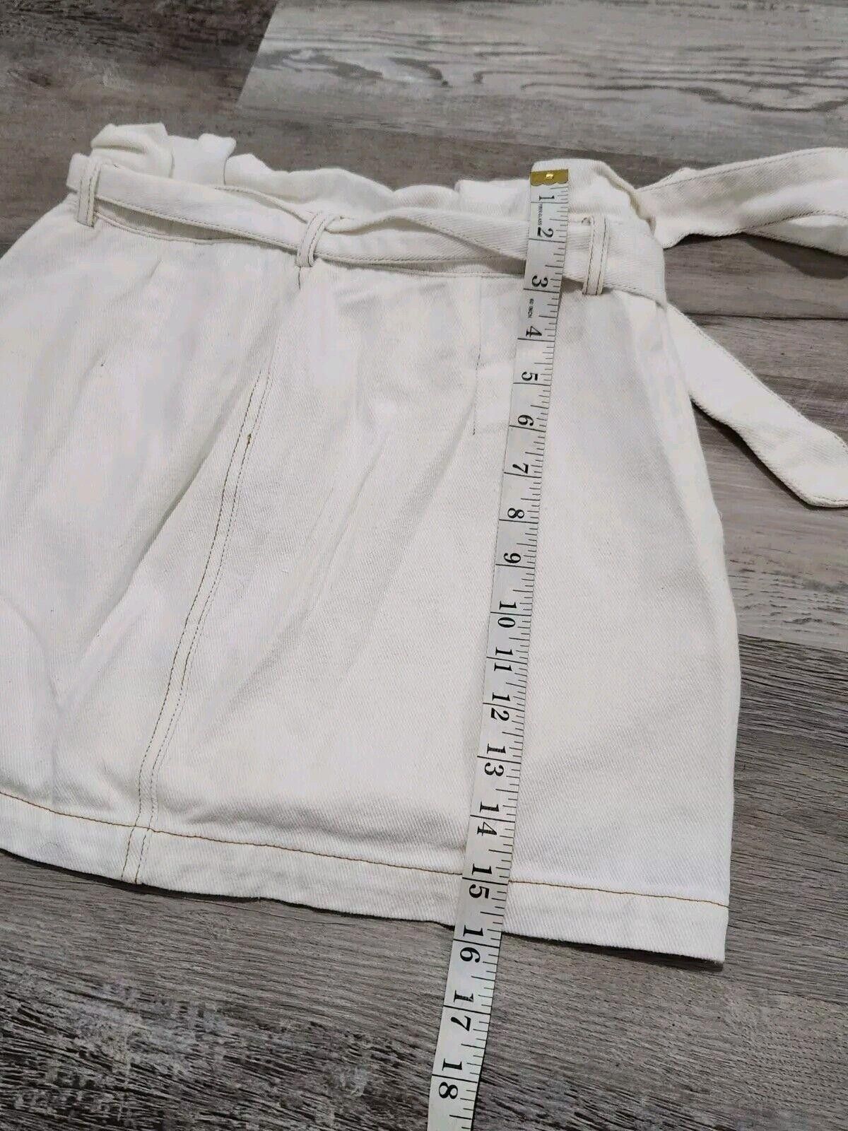 Designer Altar'd State Denim Skirt White Medium Belted Scrunch Waist Size 32" / US 10 / IT 46 - 6 Thumbnail