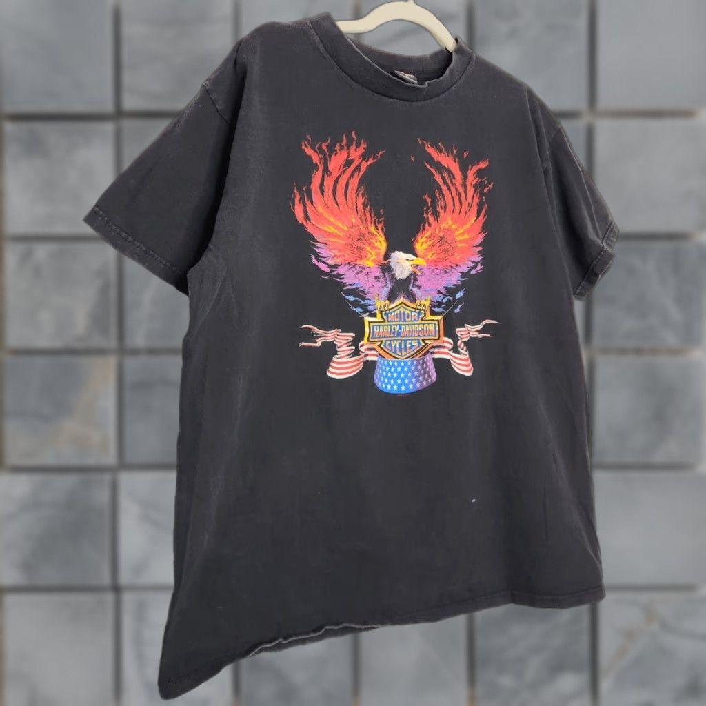 Harley Davidson VINTAGE Harley Davidson Logo Shirt Eagle Flame Double Sided XL Black Unisex Adults Mens Women 90s Grunge Punk Skate Logo Shirt Size US XL / EU 56 / 4 - 1 Thumbnail