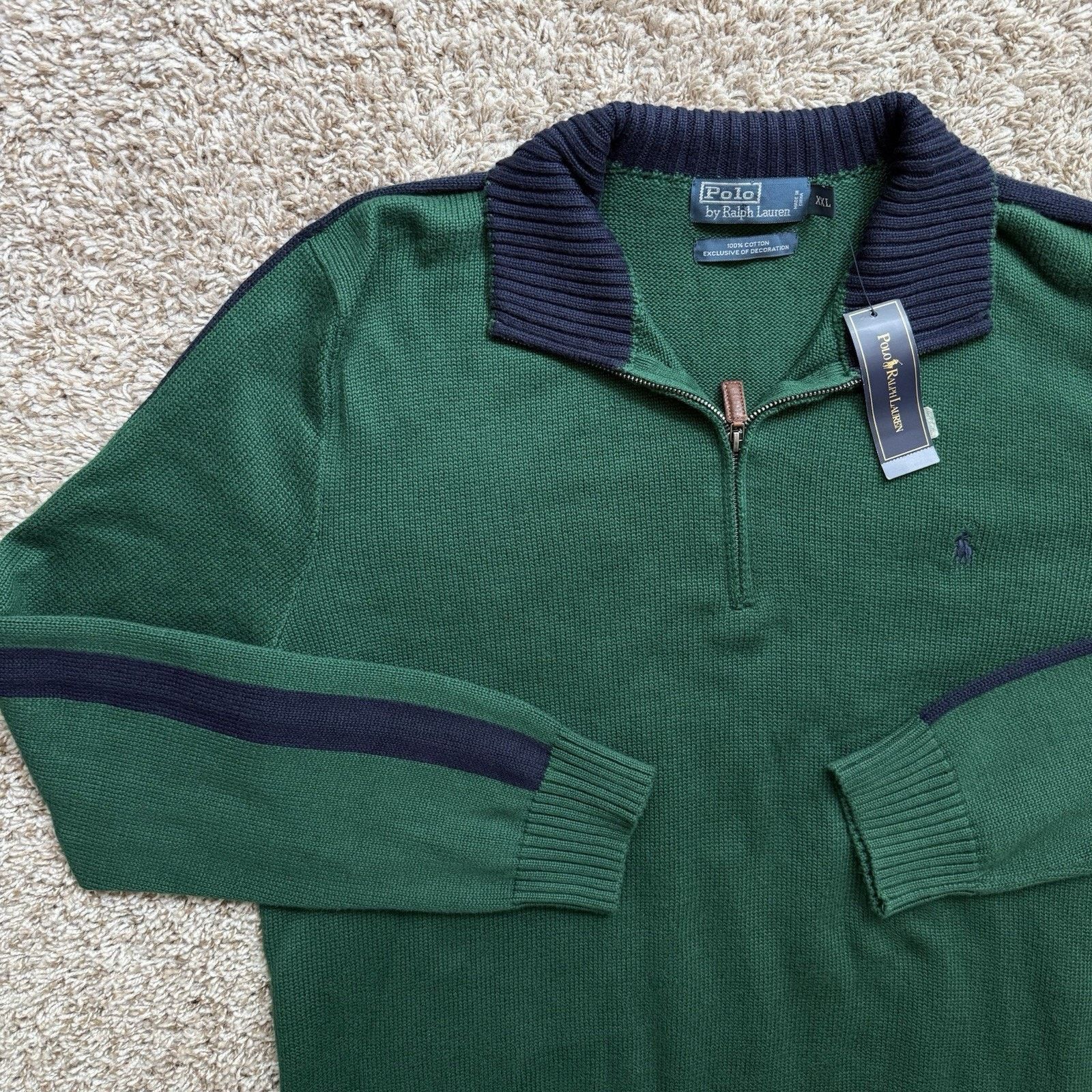 Polo Ralph Lauren × Ralph Lauren NWT Polo Ralph Lauren 100% Cotton Green Quarter Zip Sweater Size US XXL / EU 58 / 5 - 5 Thumbnail