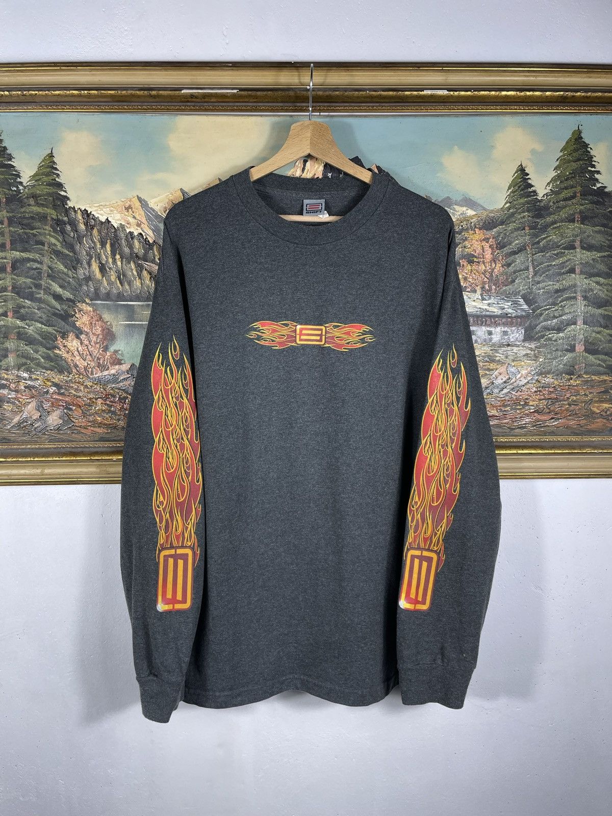 Japanese Brand × Vintage Vintage Retro Y2k 00s Flame Fire Longsleeve Tee Baggy Loose Size US XL / EU 56 / 4 - 1 Thumbnail