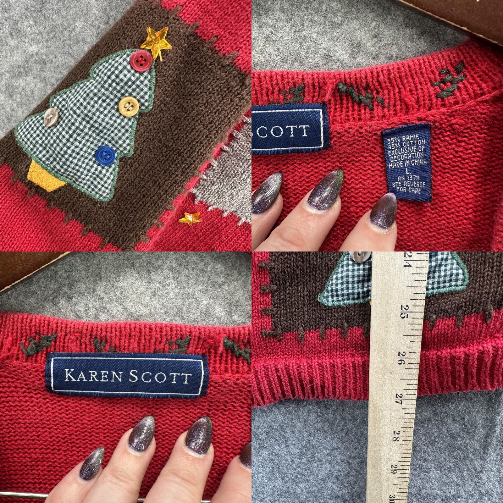 Vintage VINTAGE Christmas Ugly Sweater Cardigan Womens Large Red Size L / US 10 / IT 46 - 9 Thumbnail