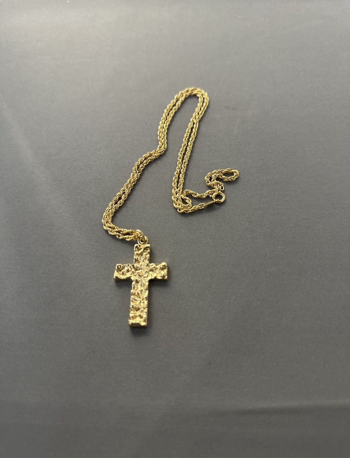 Jewelry 14k gold plated nugget cross and rope chain Size ONE SIZE - 4 Thumbnail