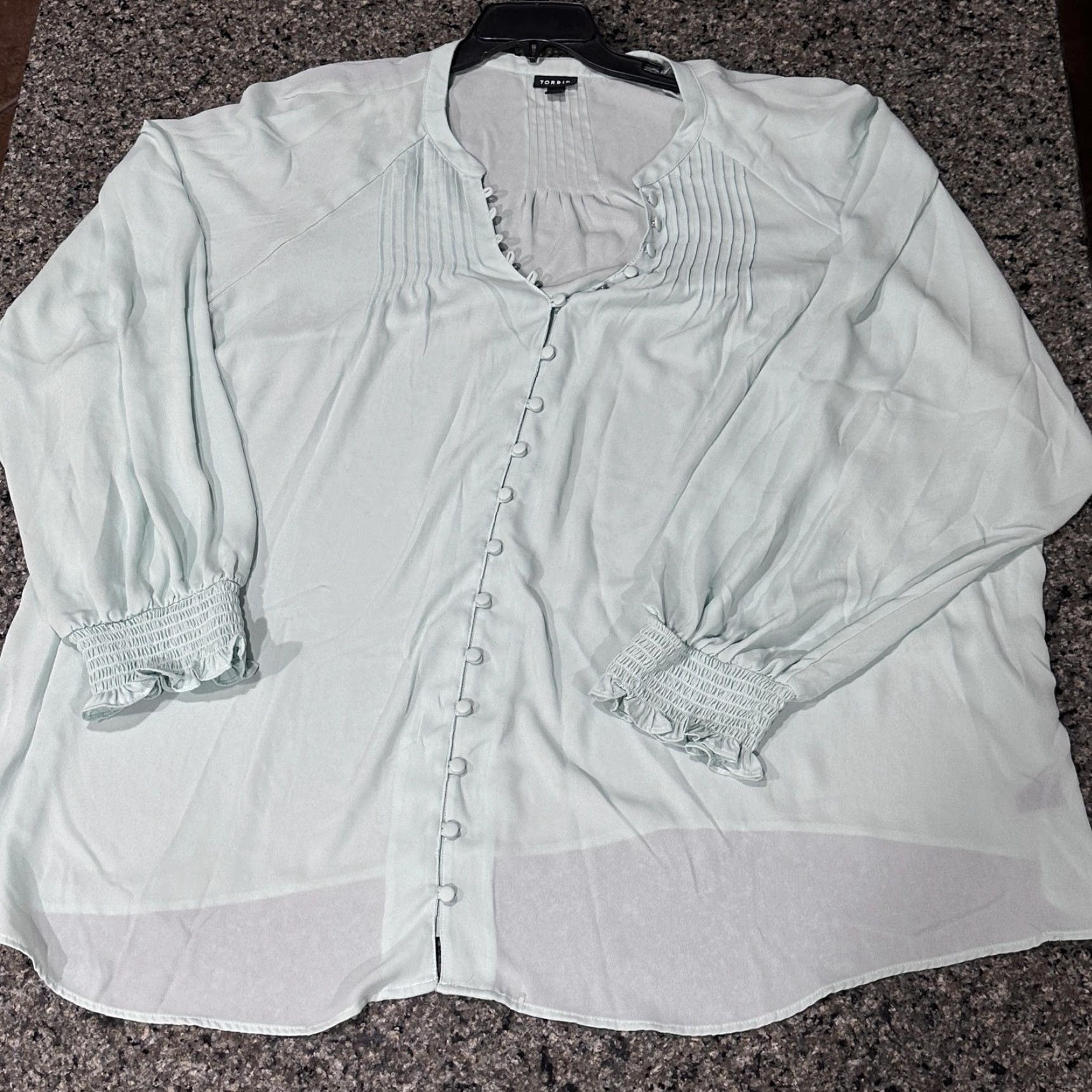 Torrid Torrid Blouse Plus 5X Green Button Front Sheer Tunic Top Balloon Sleeve Womens V-Neck Office Casual Feminine Size XXL / US 16-18 / IT 52-54 - 6 Thumbnail