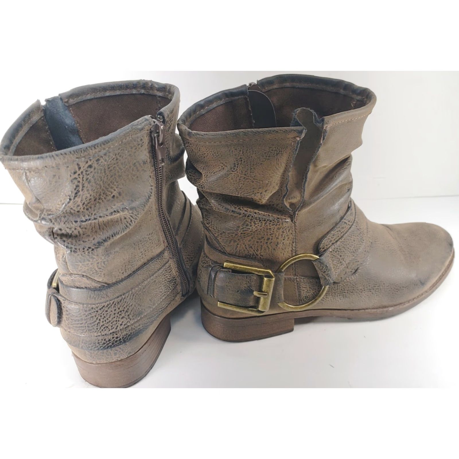 Vintage Crown Vintage Beauty Harness Slouch Boots Distressed Brown Women's Size 7.5M Side Zip Buckle Harness Mid-Calf Boots Size US 8 / IT 38 - 4 Thumbnail
