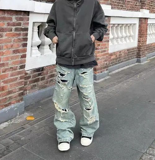 VIBE Vintage Street Hip Hop Washed Loose Wide Leg Jeans Size US 32 / EU 48 - 3 Thumbnail