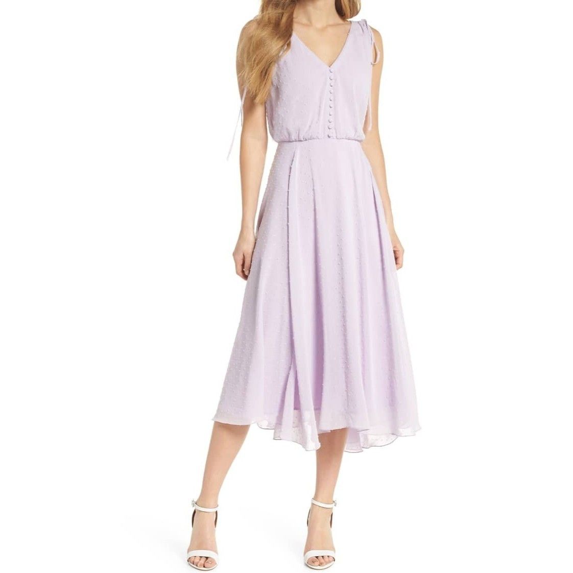 Other Gal Meets Glam Hillary Clip Dot Lilac Chiffon Midi Dress Size M / US 6-8 / IT 42-44 - 1 Thumbnail