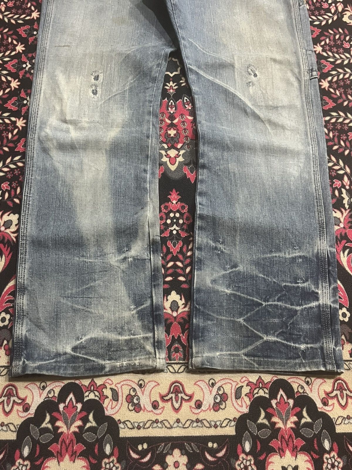 Le Grande Bleu (L.G.B.) Japanese Brand Bartack Cinch Back Whisker Blue Washed Jeans Size US 34 / EU 50 - 10 Thumbnail