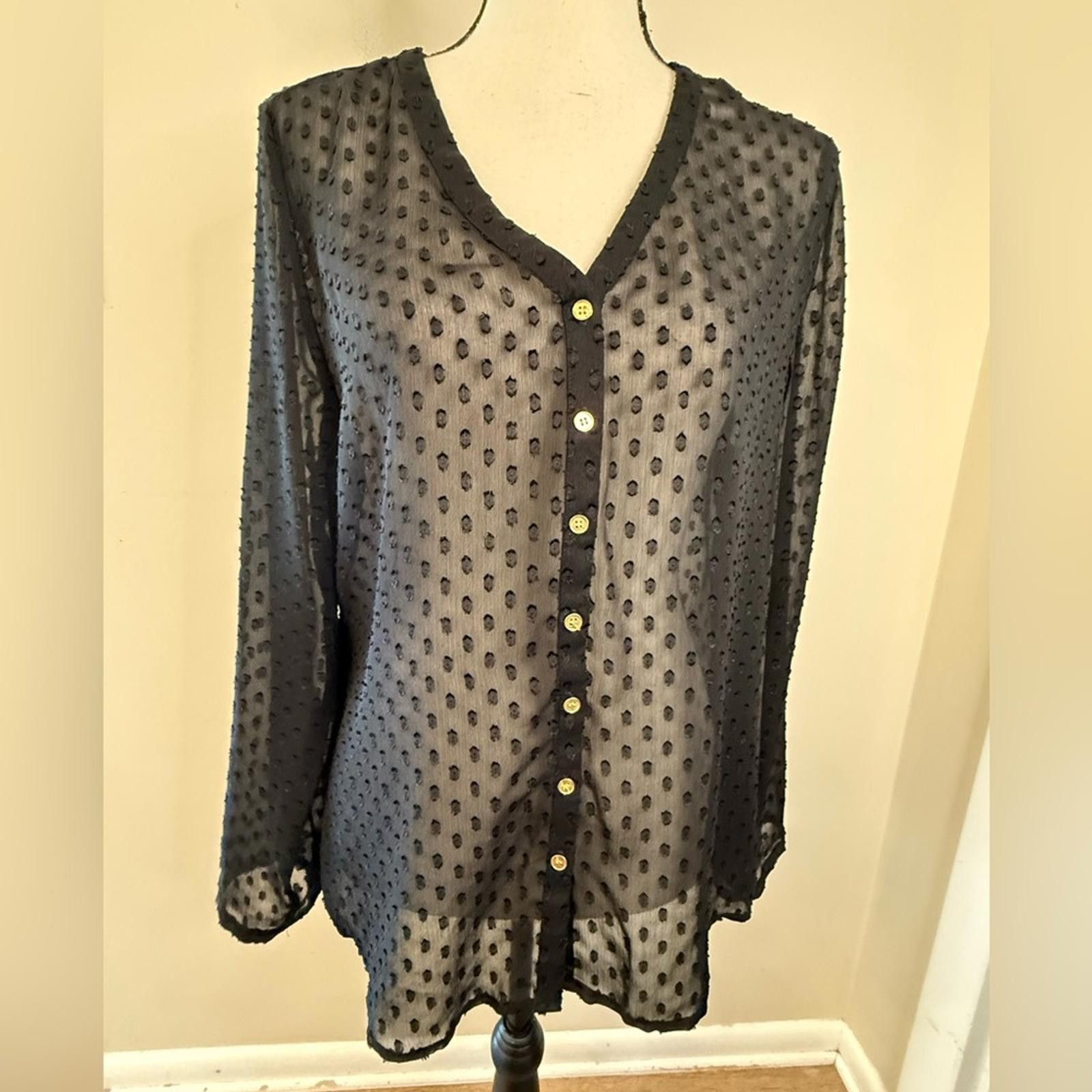 Covington Covington sheer black polka dot button up top SZ M Size M / US 6-8 / IT 42-44 - 1 Thumbnail
