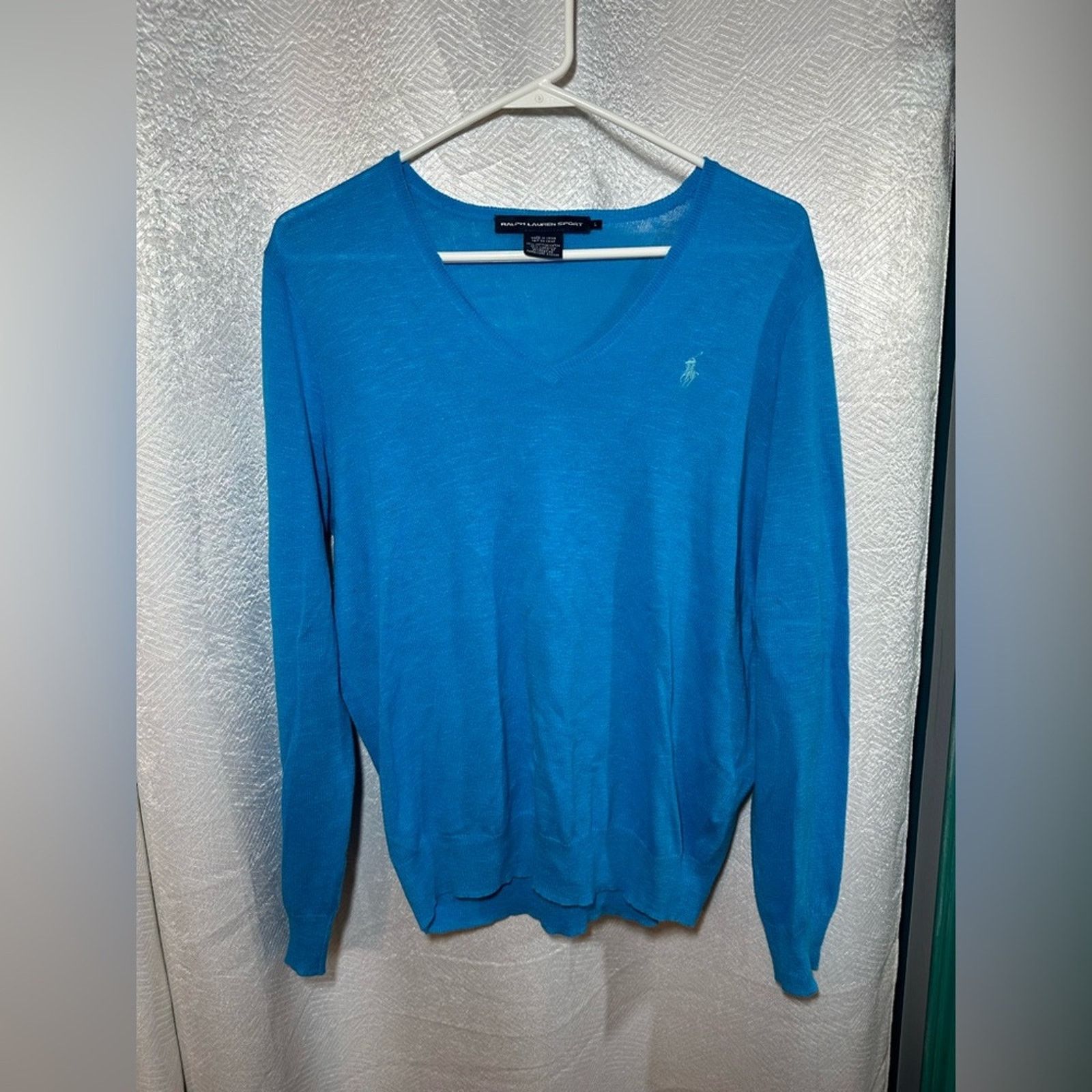 Ralph Lauren Sport Ralph Lauren Sport Women’s Sz L Bright Blue V-Neck Sweater Size L / US 10 / IT 46 - 1 Thumbnail