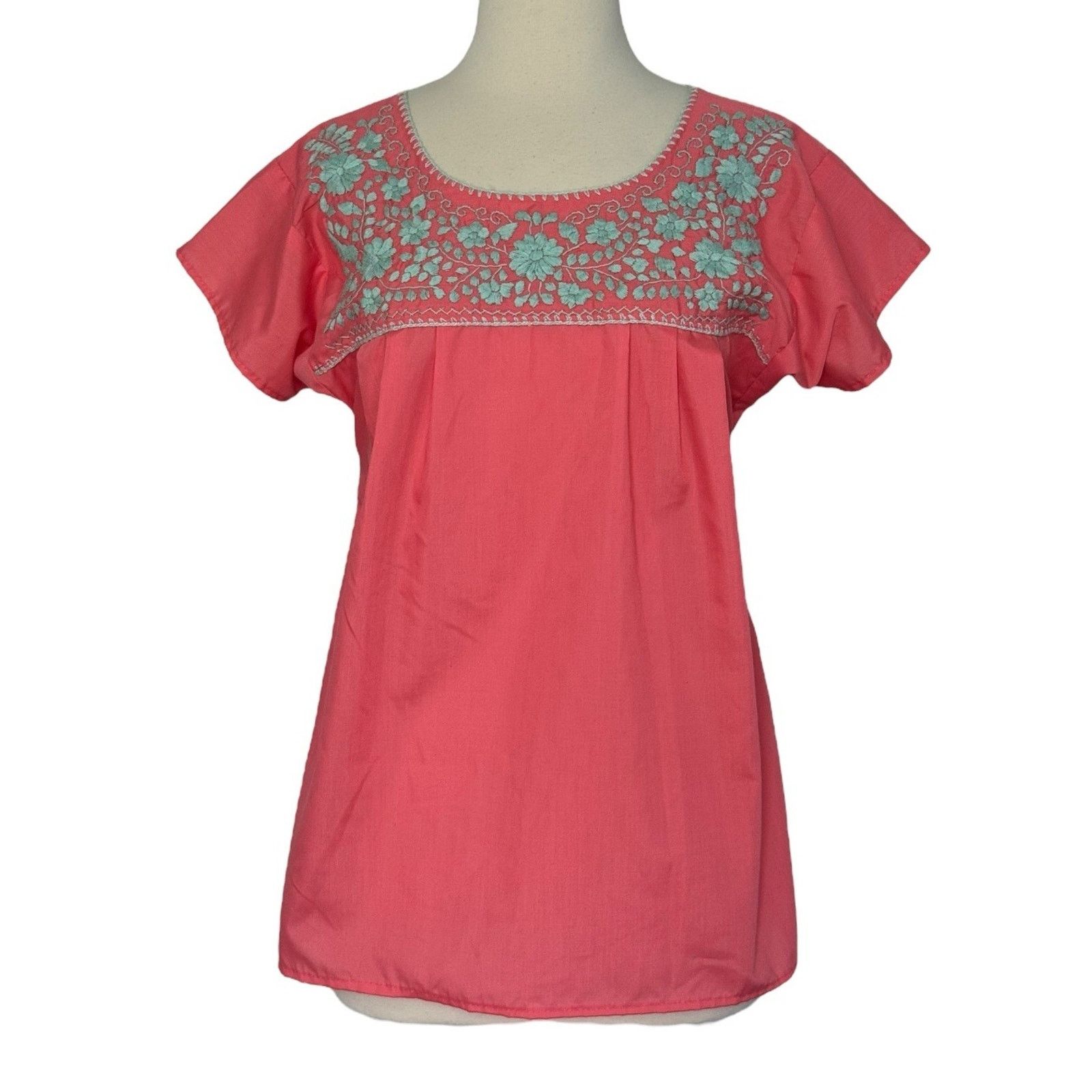 Other Mexican Floral Embroidered Pink Salmon Peasant Blouse M NEW Size M / US 6-8 / IT 42-44 - 3 Thumbnail