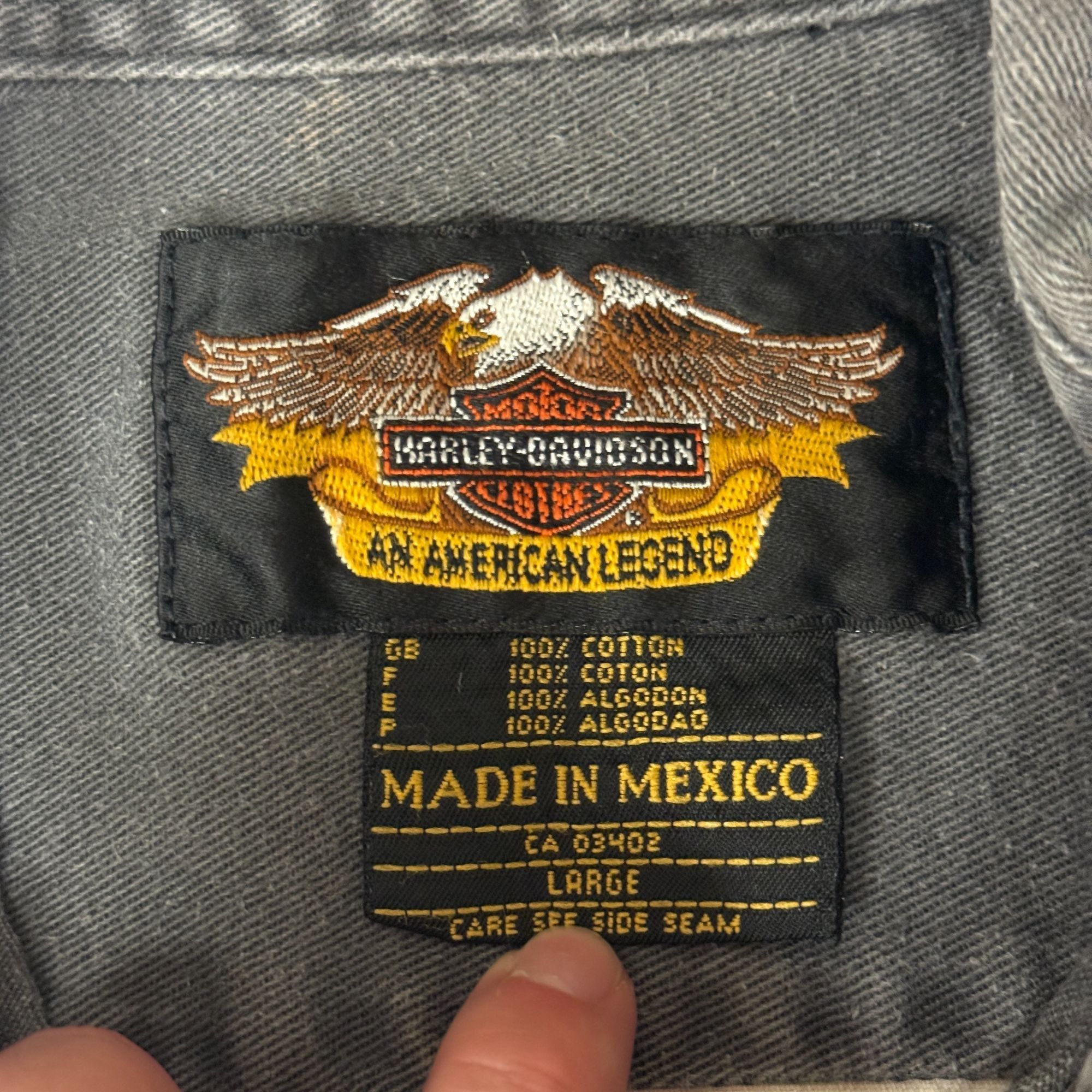 Harley Davidson 80 90s H-D DENIM Motorcycle Biker LS Jean Graphic Work Shirt Size US L / EU 52-54 / 3 - 6 Thumbnail
