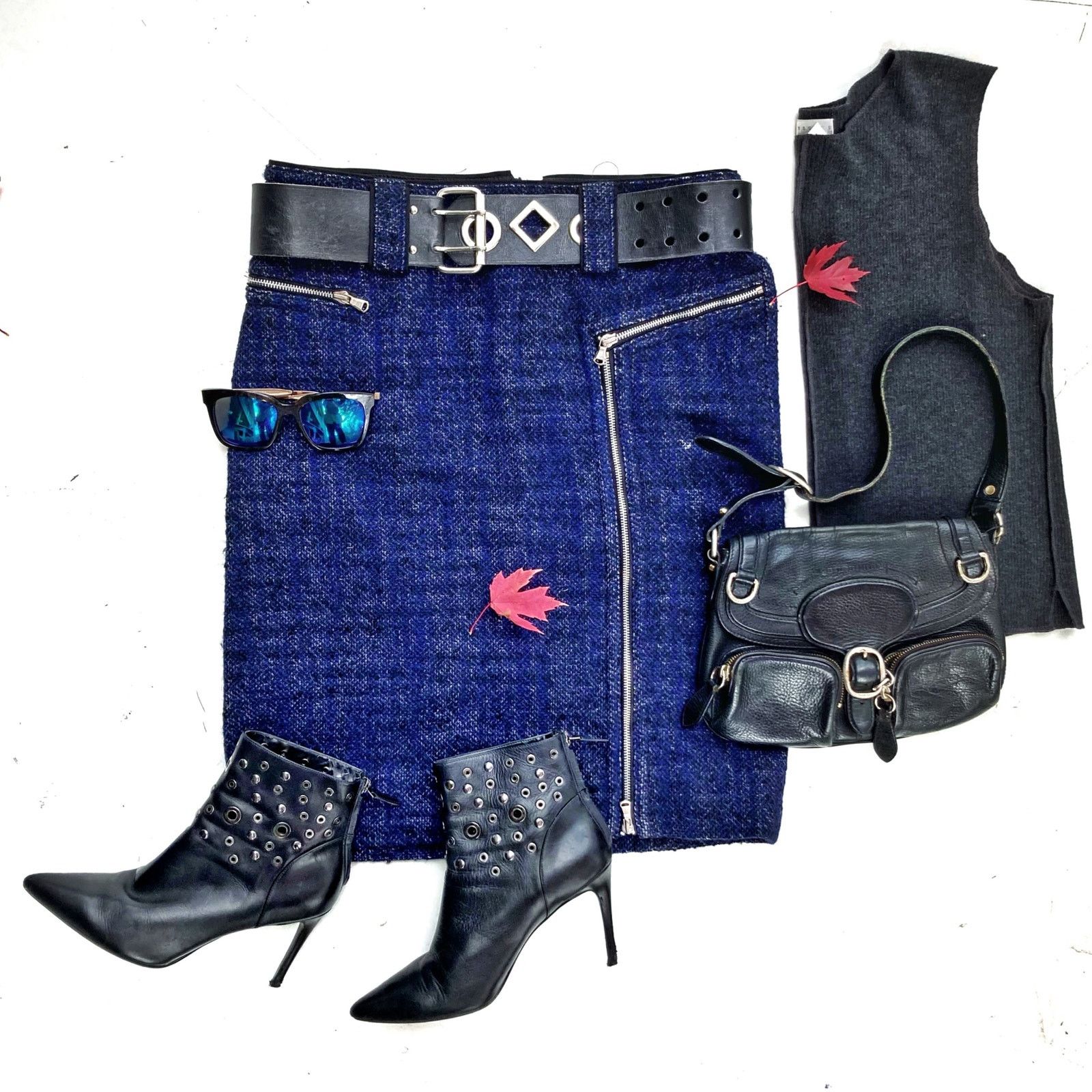 Marc Jacobs Marc by Marc Jacobs Y2K Indigo Wool Moto Zip Skirt Sz 12 Size 34" / US 12 / IT 48 - 14 Thumbnail