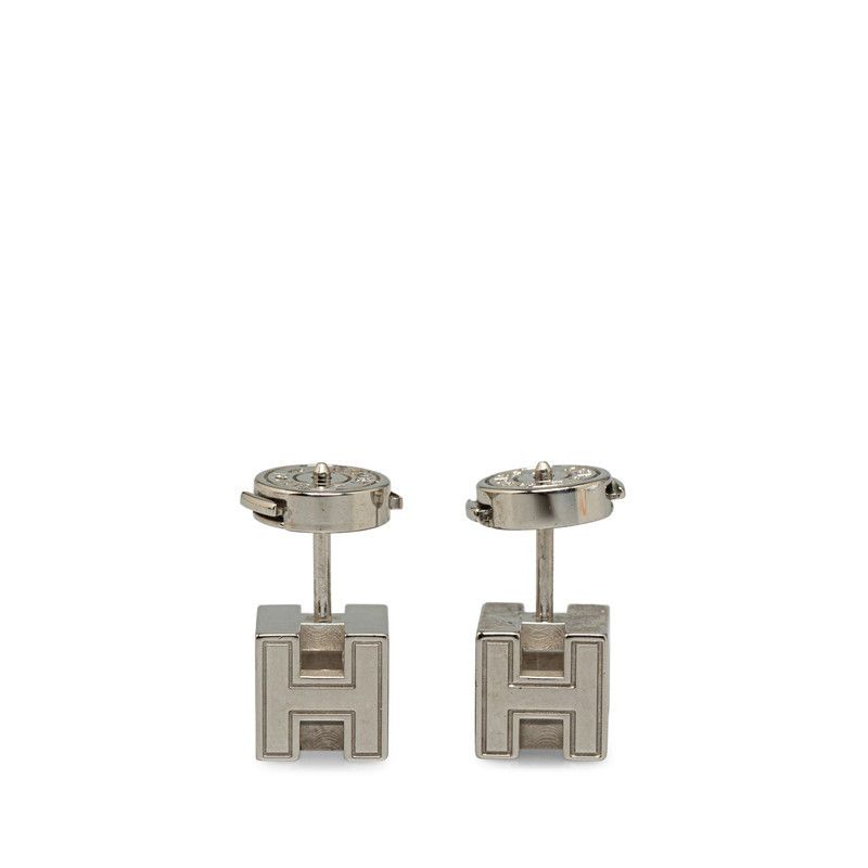 image of Hermes Cage De Ash H Cube Earrings in Silver, Women's