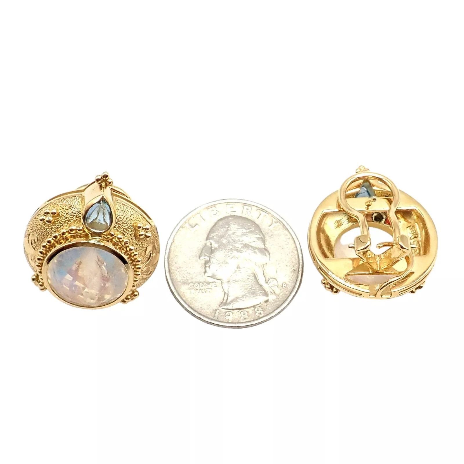 Vintage Paula Crevoshay Gold Aquamarine Moonstone Earrings OOAK Size ONE SIZE - 9 Thumbnail
