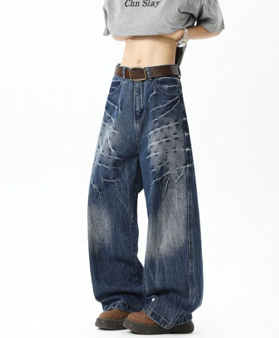 Vintage Washed Lightning Men's Streetwear Curved-Leg Jeans Size US 32 / EU 48 - 1 Thumbnail