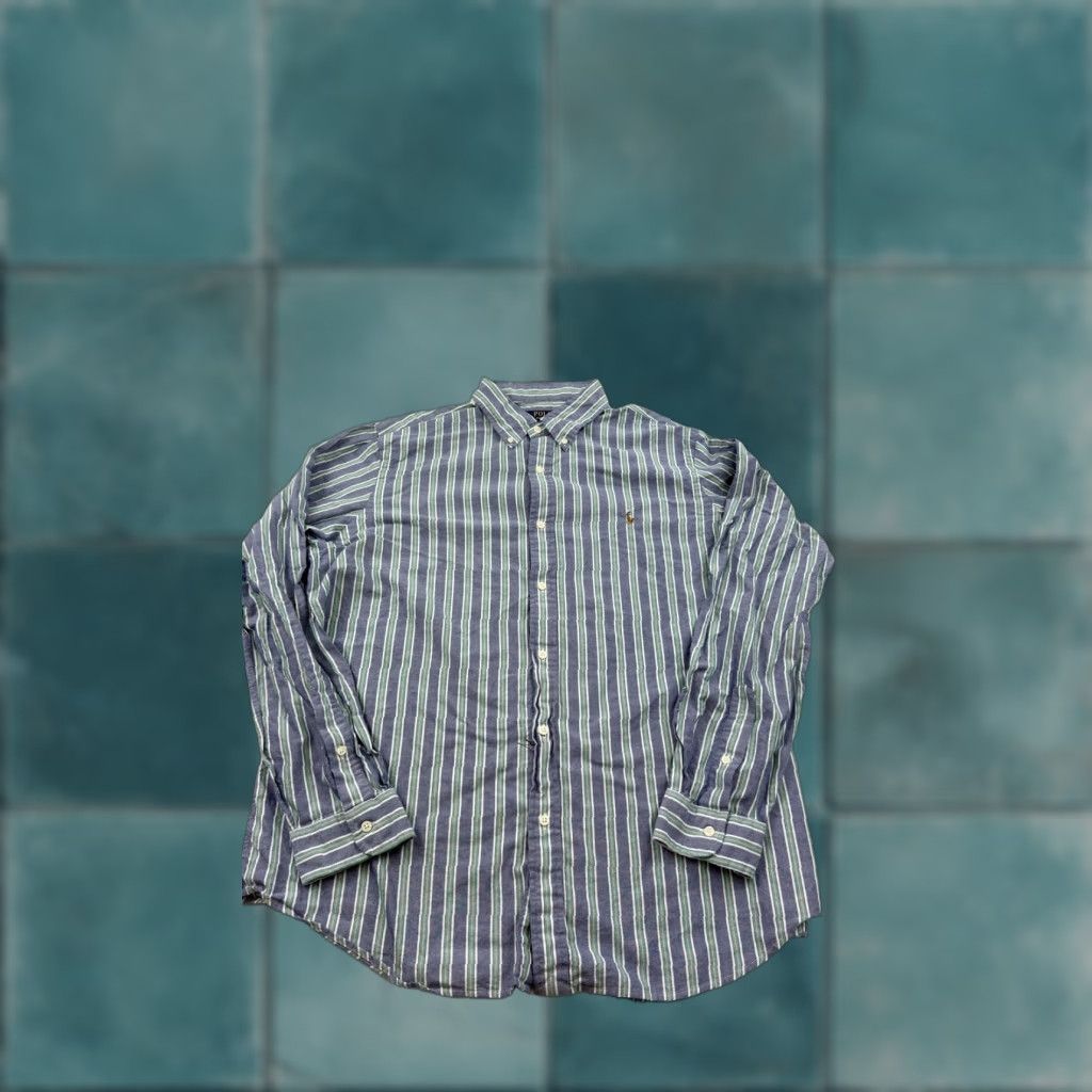 Polo Ralph Lauren Polo Ralph Lauren Shirt Mens XL Blue Striped Button-Down Cotton Classic Fit Long Sleeve Size US XL / EU 56 / 4 - 1 Thumbnail