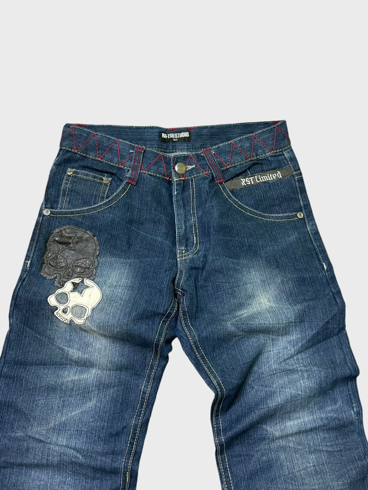 Japanese Brand × Tornado Mart × Vintage BA-TSU STUDIO Skeletons Patches Big logo Distressed Denim Size US 28 / EU 44 - 3 Thumbnail