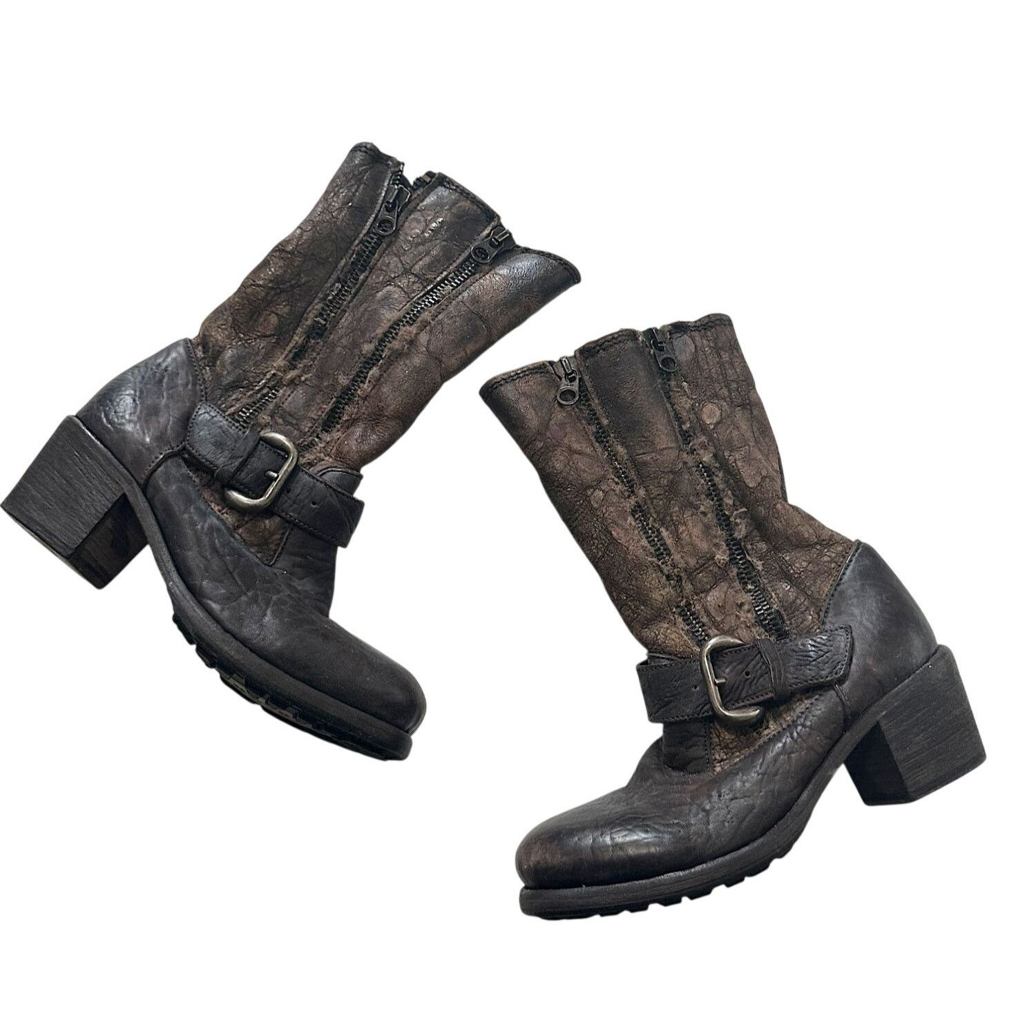 Other Nylo Distressed Leather Shearling Double Zip Booties Brown E Size US 9 / IT 39 - 1 Thumbnail