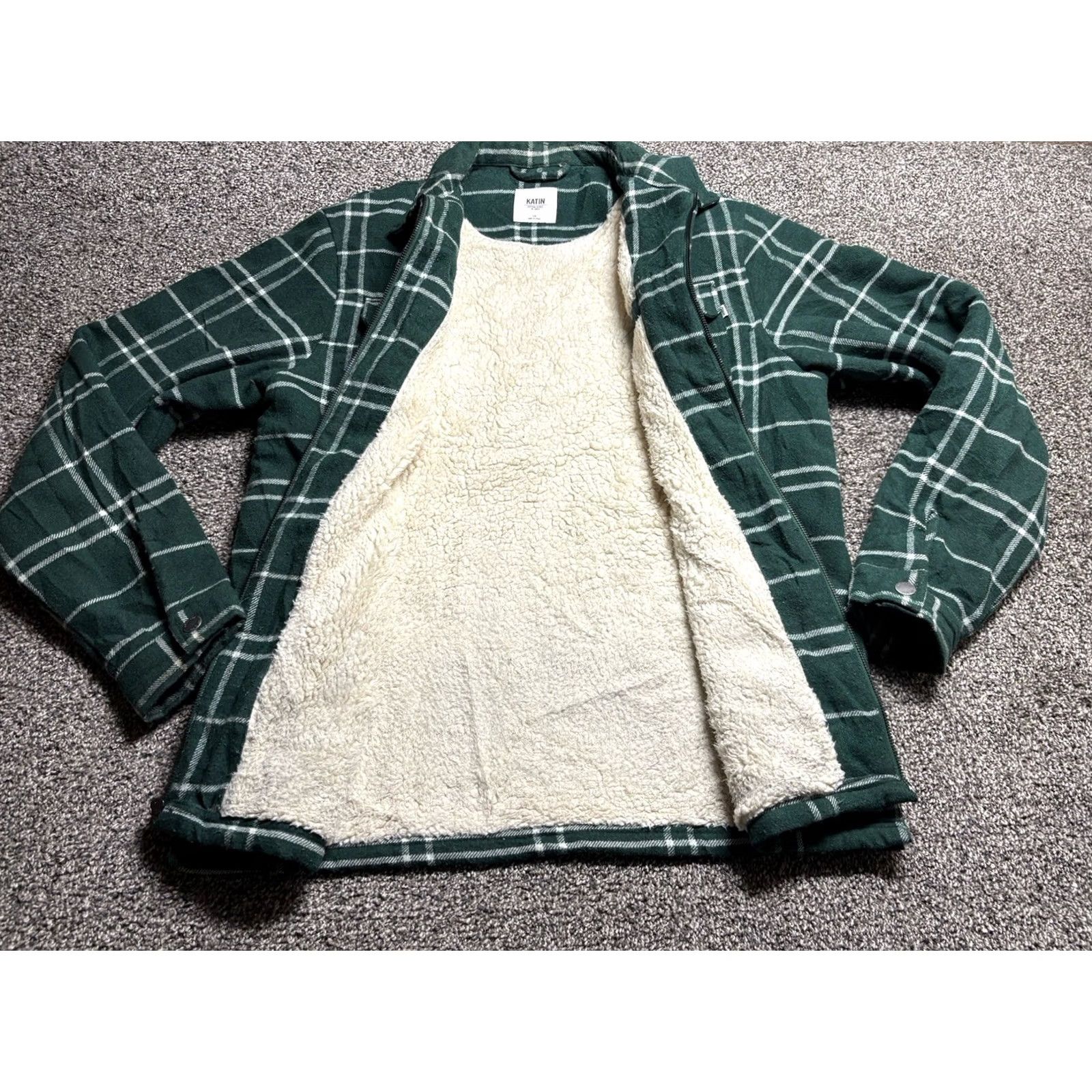 Katin Katin Crosby Jacket Mens Large Sherpa Lined Green Plaid Full Zip Wool Blend Shacket Size US L / EU 52-54 / 3 - 2 Thumbnail