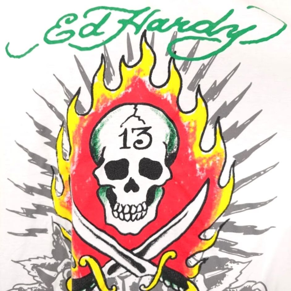 Ed Hardy Ed Hardy T Shirt Mens XL White Flaming Skull Free Forever Size US XL / EU 56 / 4 - 3 Thumbnail