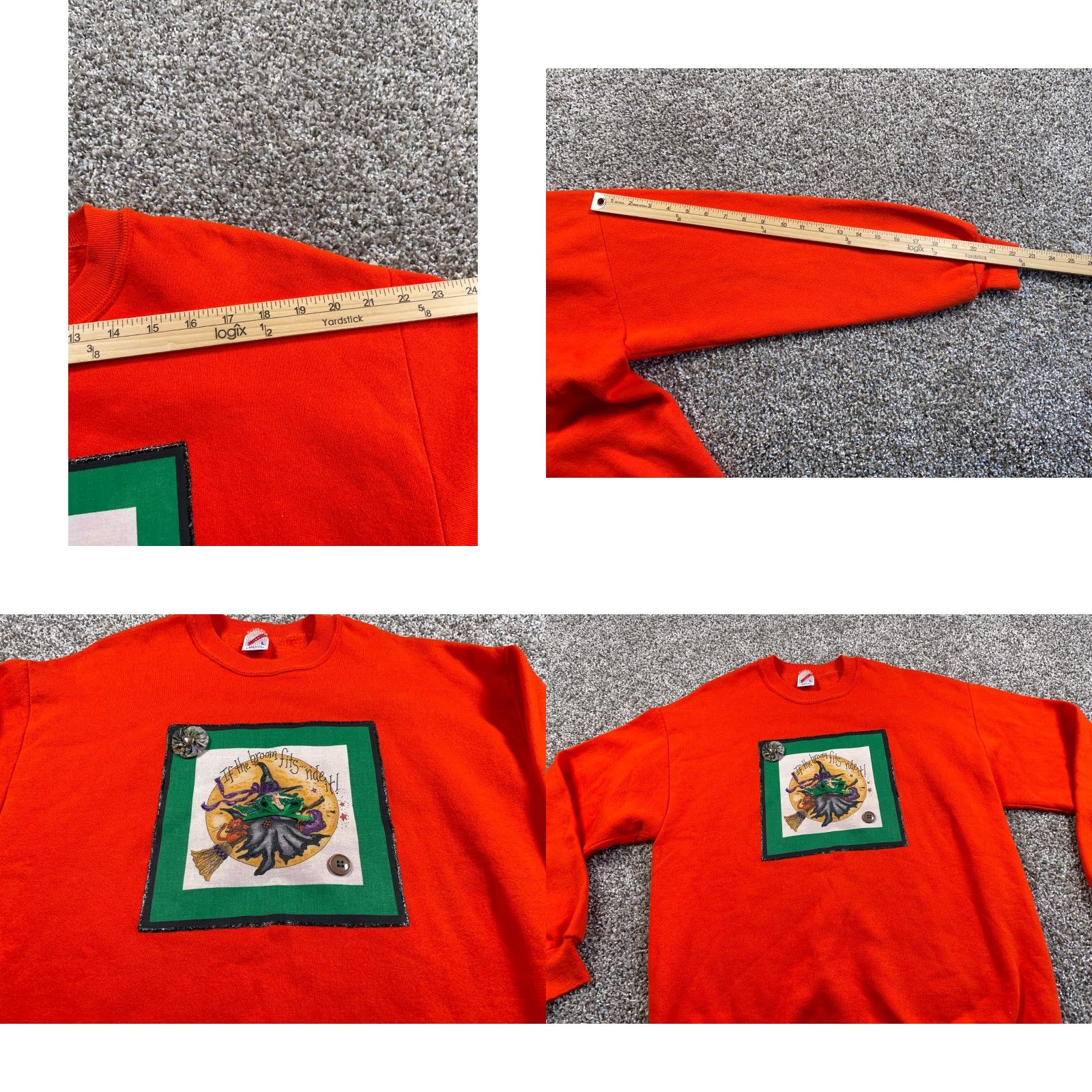 Jerzees VINTAGE Jerzees Sweatshirt Halloween 50/50 Orange Large Adult Men 90s Graphic Print Broom Ride It Crew Neck Long Sleeve Pullover Holiday Retro Shirt Size US L / EU 52-54 / 3 - 8 Thumbnail