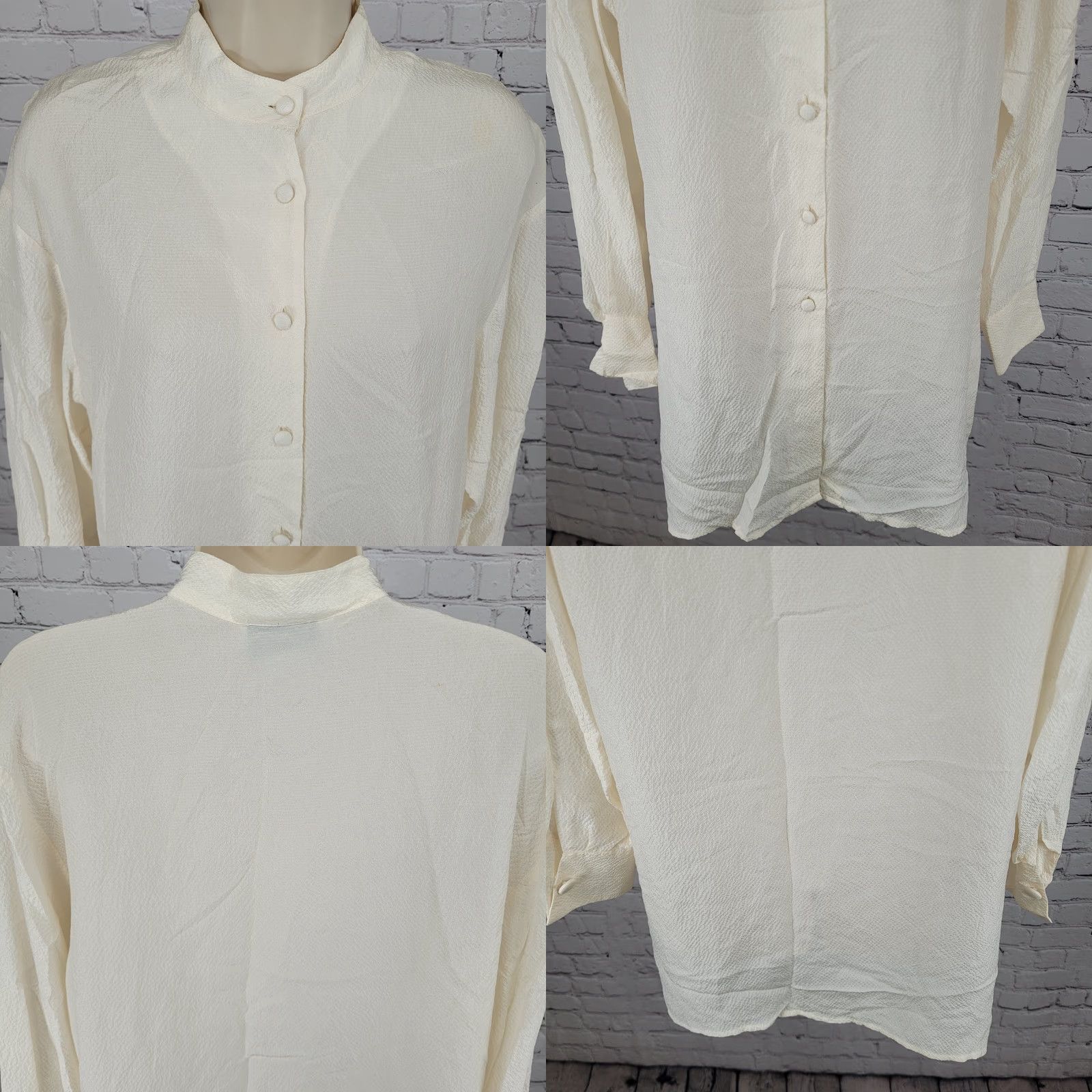 Vintage Nipon Studio Silk Button-Up Tunic Blouse Women 8 Ivory Solid Collared Long Sleeve Size 8 Womens Size M / US 6-8 / IT 42-44 - 8 Thumbnail