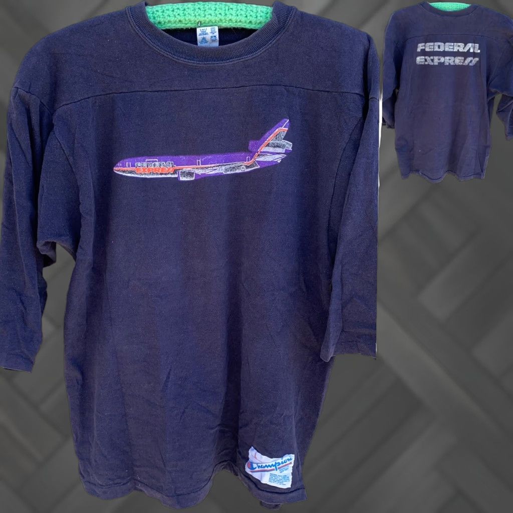 Champion VINTAGE Champion T-Shirt Jersey Style Federal Express Airplane Graphics Blue L Mens Adults Size L Size US L / EU 52-54 / 3 - 1 Thumbnail