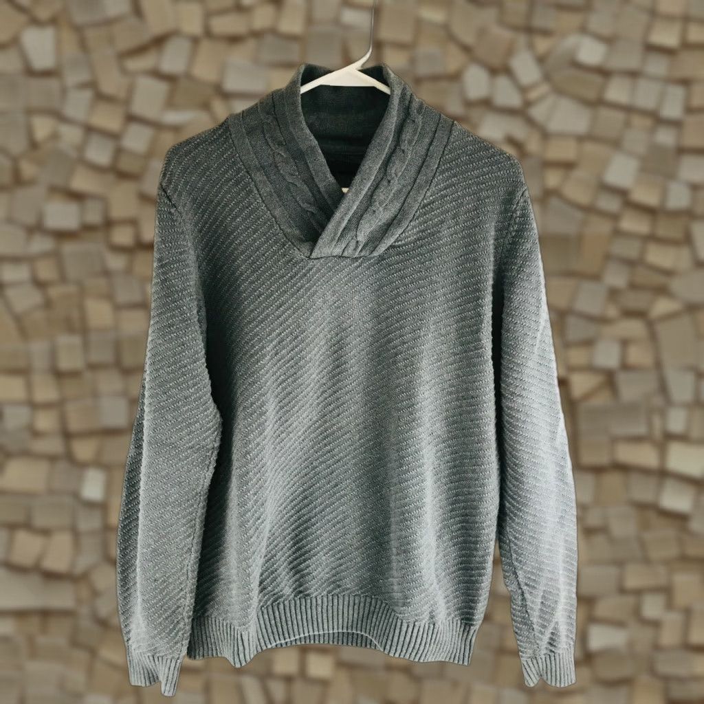Sean John Sean John Sweater Women's Size Large Gray Cable-Knit Rib Shawl Neck Pullover Size L / US 10 / IT 46 - 1 Thumbnail