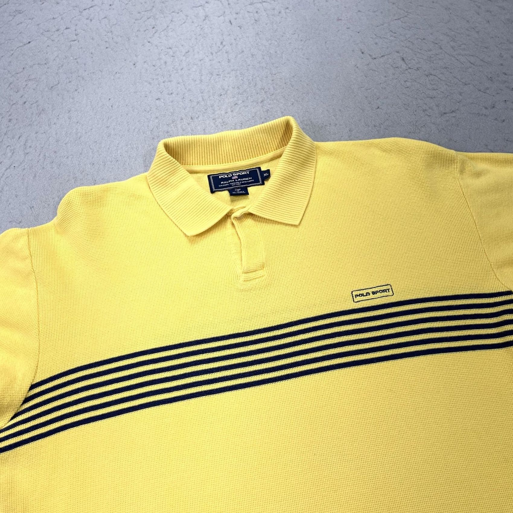 Vintage VINTAGE Polo Sport Shirt Mens XL Yellow Striped 90s Polo Sport Logo Cotton Knit Short Sleeve Casual Golf Size US XL / EU 56 / 4 - 3 Thumbnail