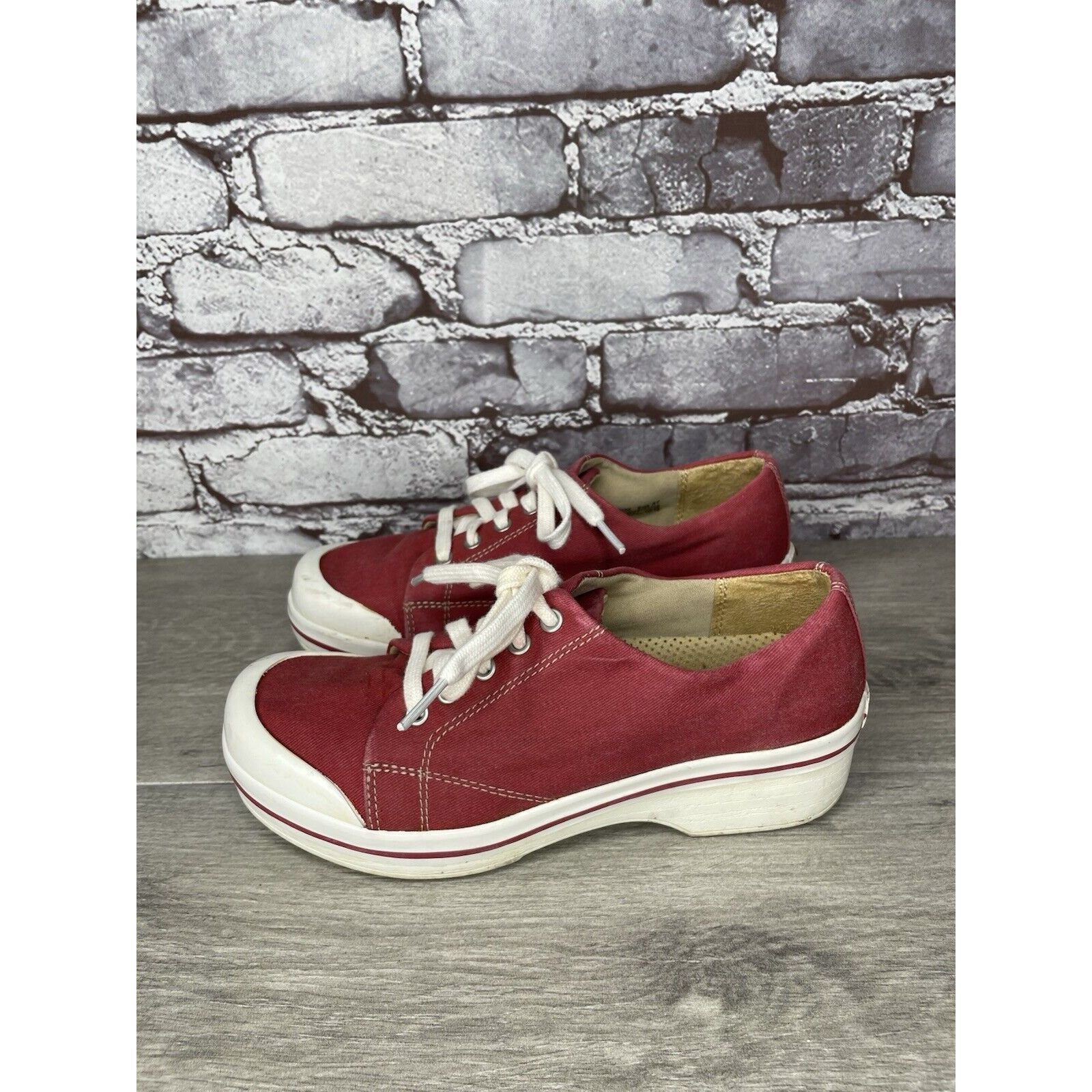 Other Dansko Vegan Red Fabric Canvas Lace Up Slip Workwear Clogs W Size US 7 / IT 37 - 18 Thumbnail