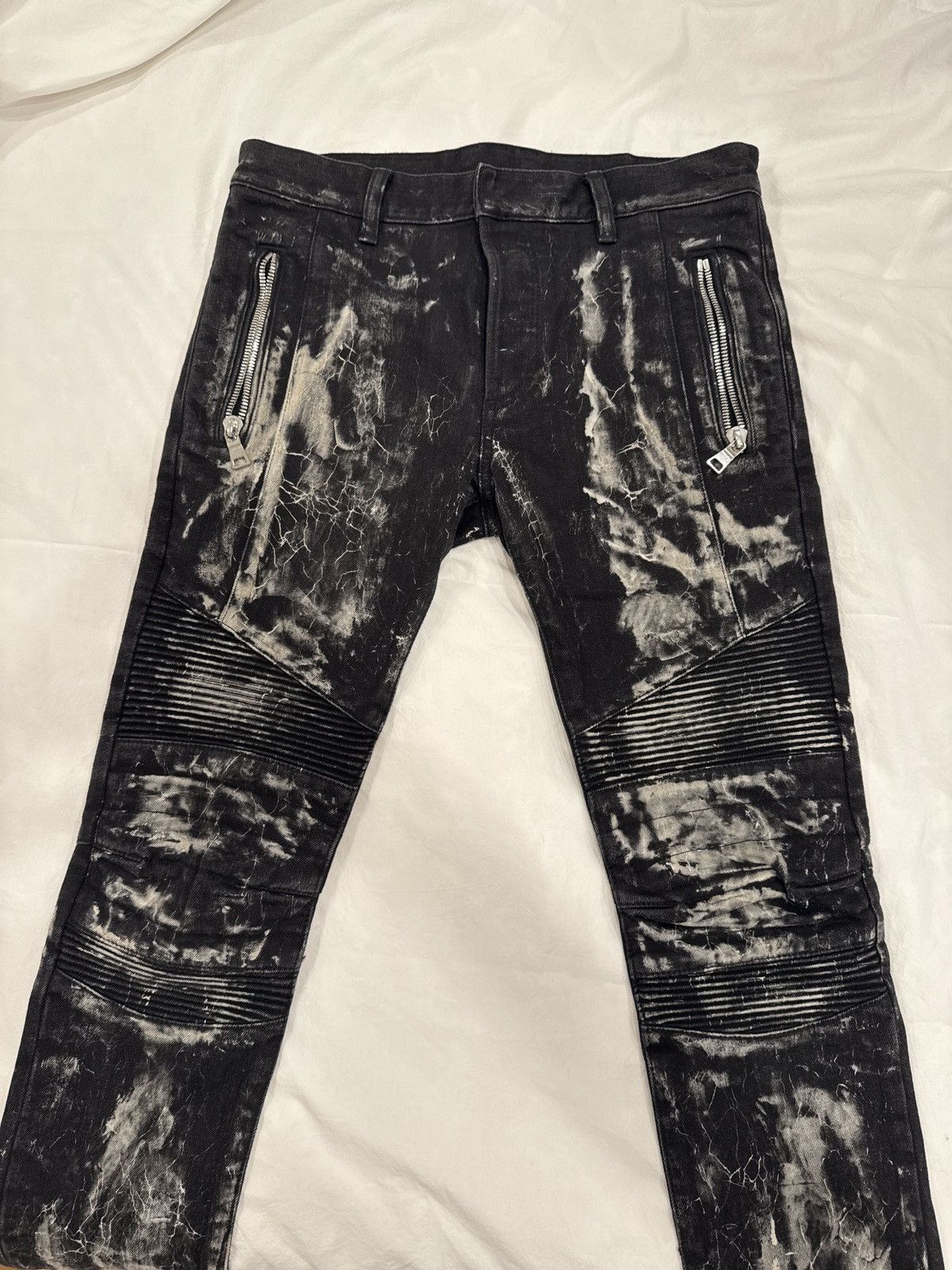 Balmain Balmain Black White Marble Biker Skinny Jeans Size US 29 - 1 Thumbnail