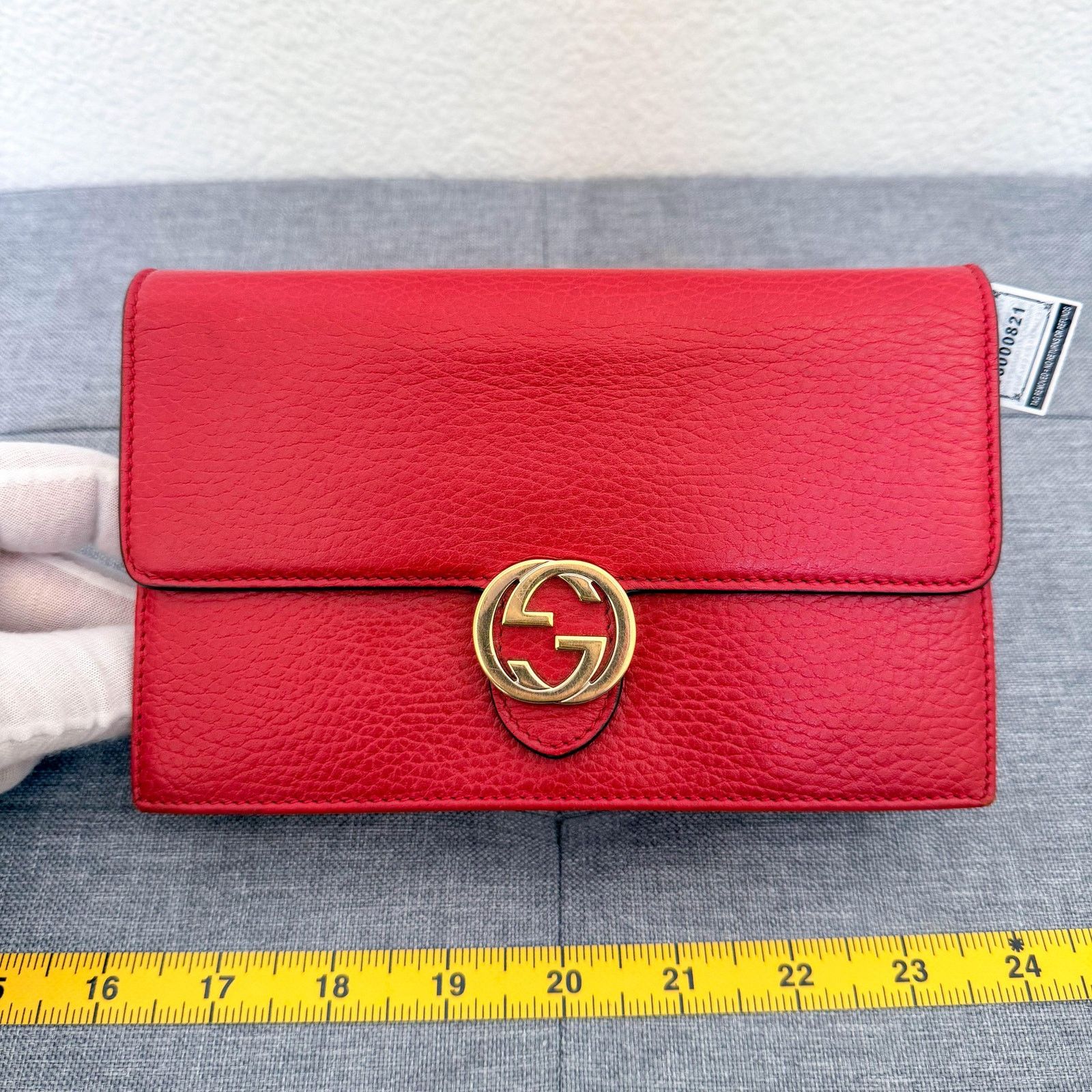 Gucci Gucci Red Leather Interlocking G Chain Bag-3 Size ONE SIZE - 1 Thumbnail