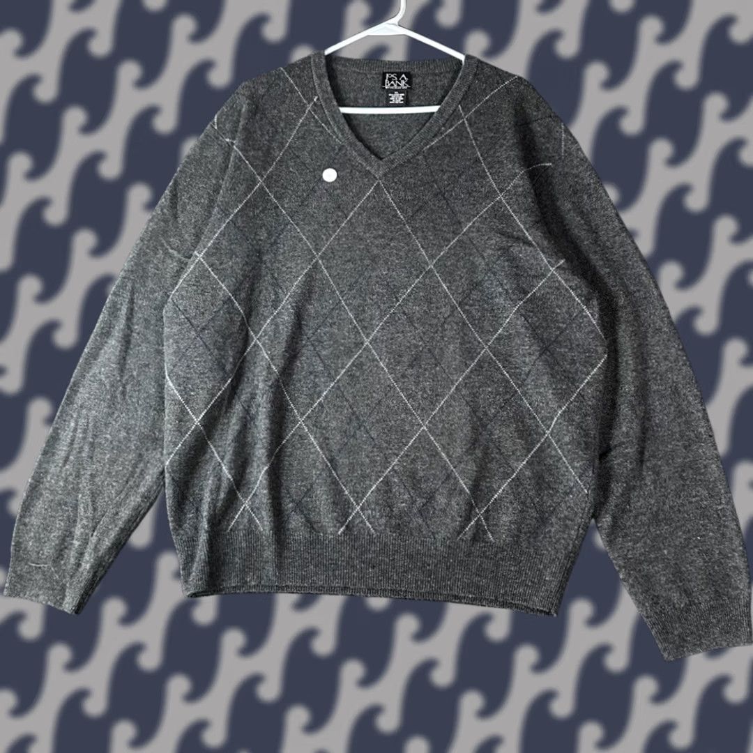 Vintage JOS A Bank Mens XL Argyle V Neck Sweater Lambswool Nylon Dark Gray Size US XL / EU 56 / 4 - 1 Thumbnail