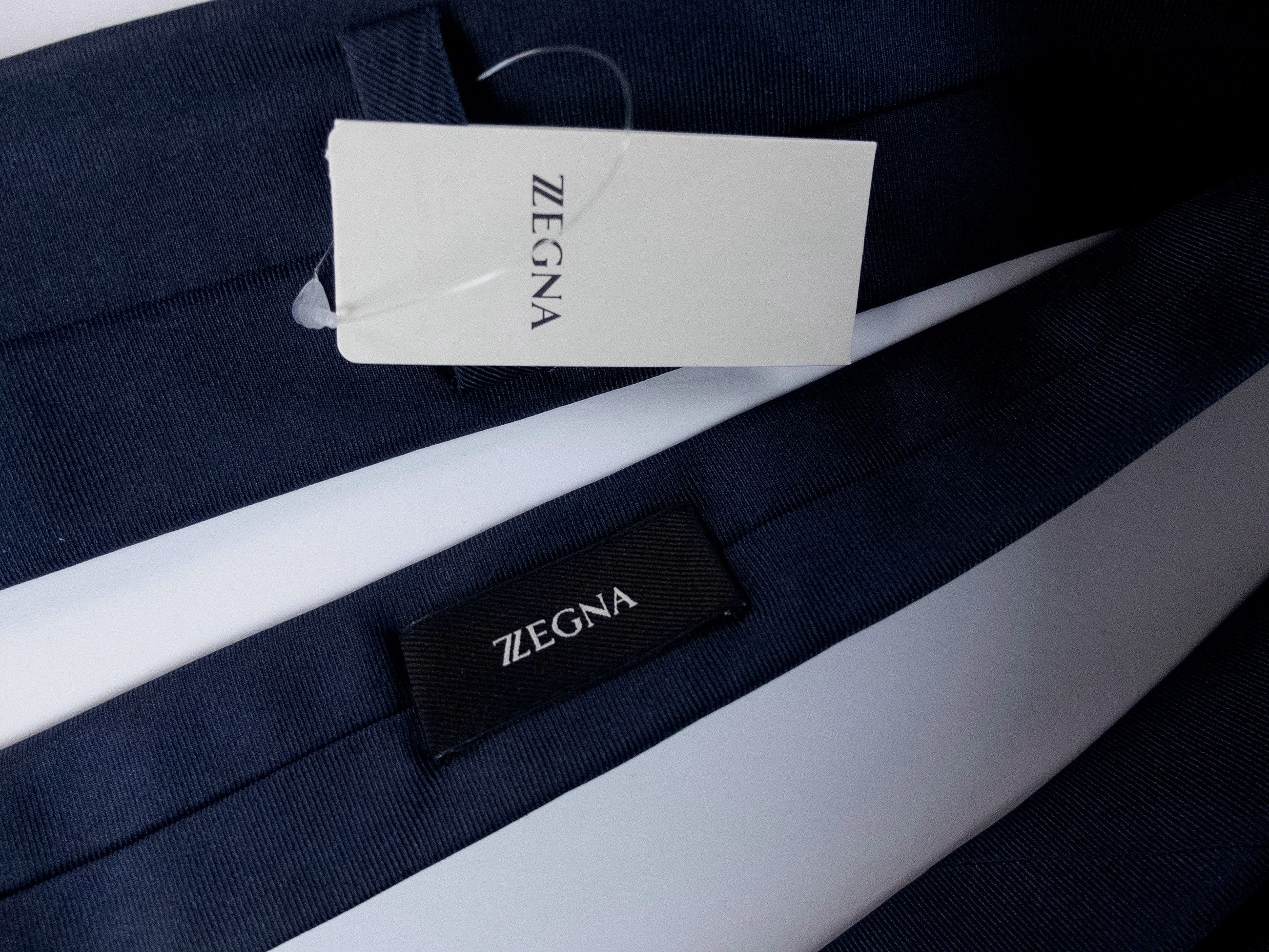 Ermenegildo Zegna ZEGNA narrow width solid navy blue silk tie authentic Size ONE SIZE - 3 Thumbnail