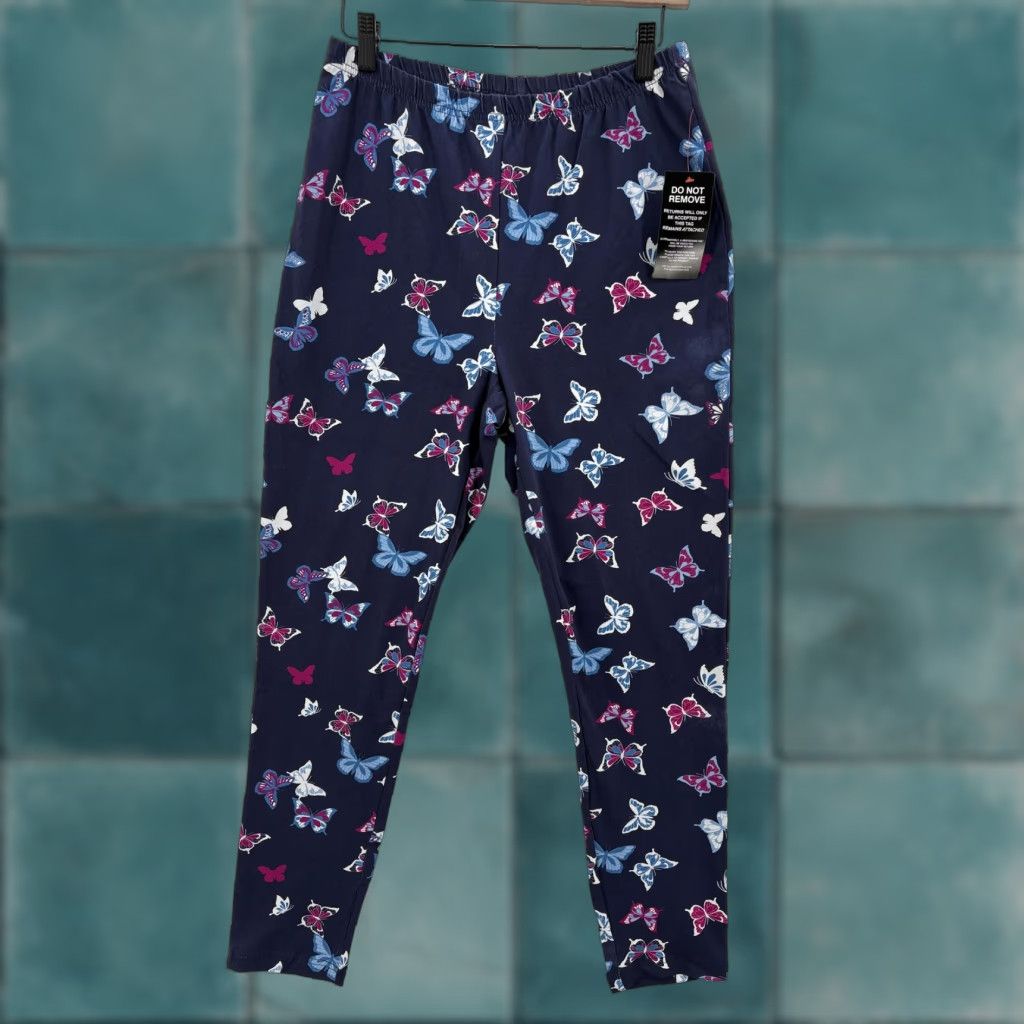 Vintage Woman Within Pants Womens PM Navy Butterfly Print Cotton Stretch Cozy NWT Skinny Ankle Pull On Jeans? Size 32" / US 10 / IT 46 - 1 Thumbnail
