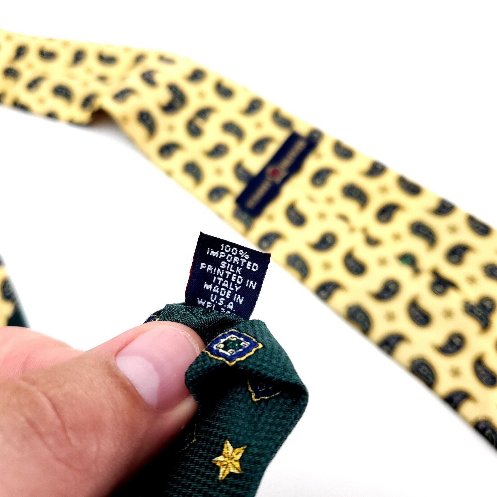 Tommy Hilfiger Tommy Hilfiger Textured Silk Tie Yellow Short Wide Paisley Size ONE SIZE - 4 Thumbnail
