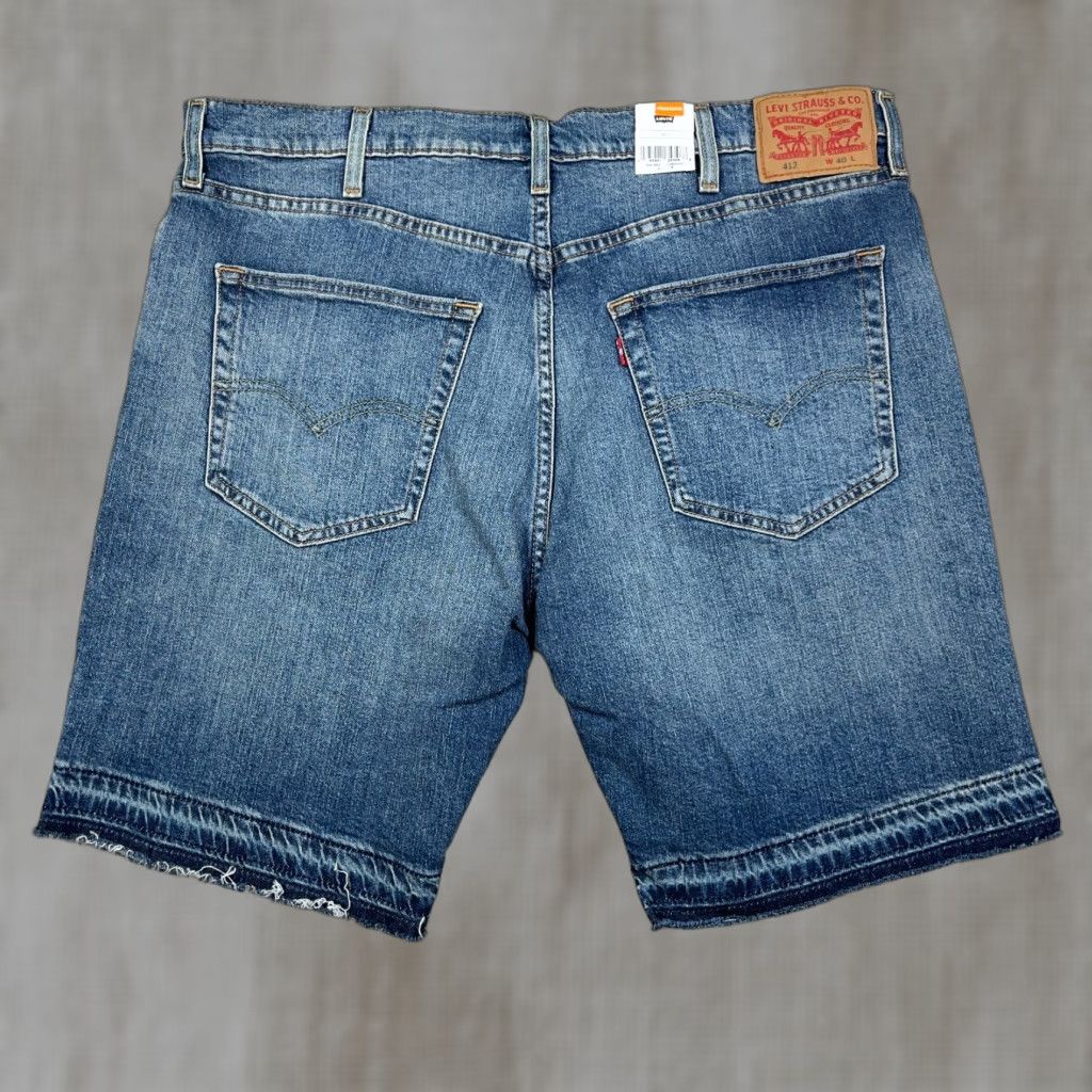 Levi's Levi's 412 Shorts Men Slim Fit Denim Blue 40 Med Wash Distressed 5-Pocket Bermuda Zip Front Casual Jeans Shorts Size US 40 / EU 56 - 1 Thumbnail