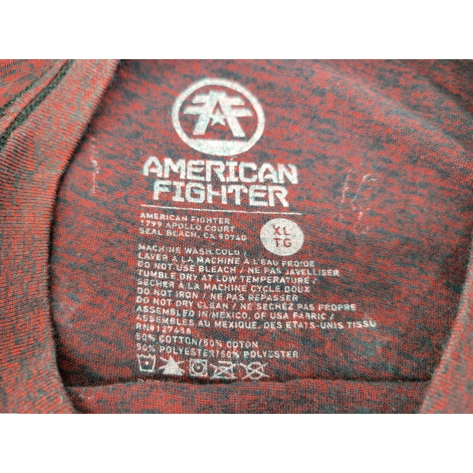 Vintage American Fighter Shirt Mens XL Heathered Red Short Sleeve Tee Double Sided Tee Shirt Size US XL / EU 56 / 4 - 7 Thumbnail