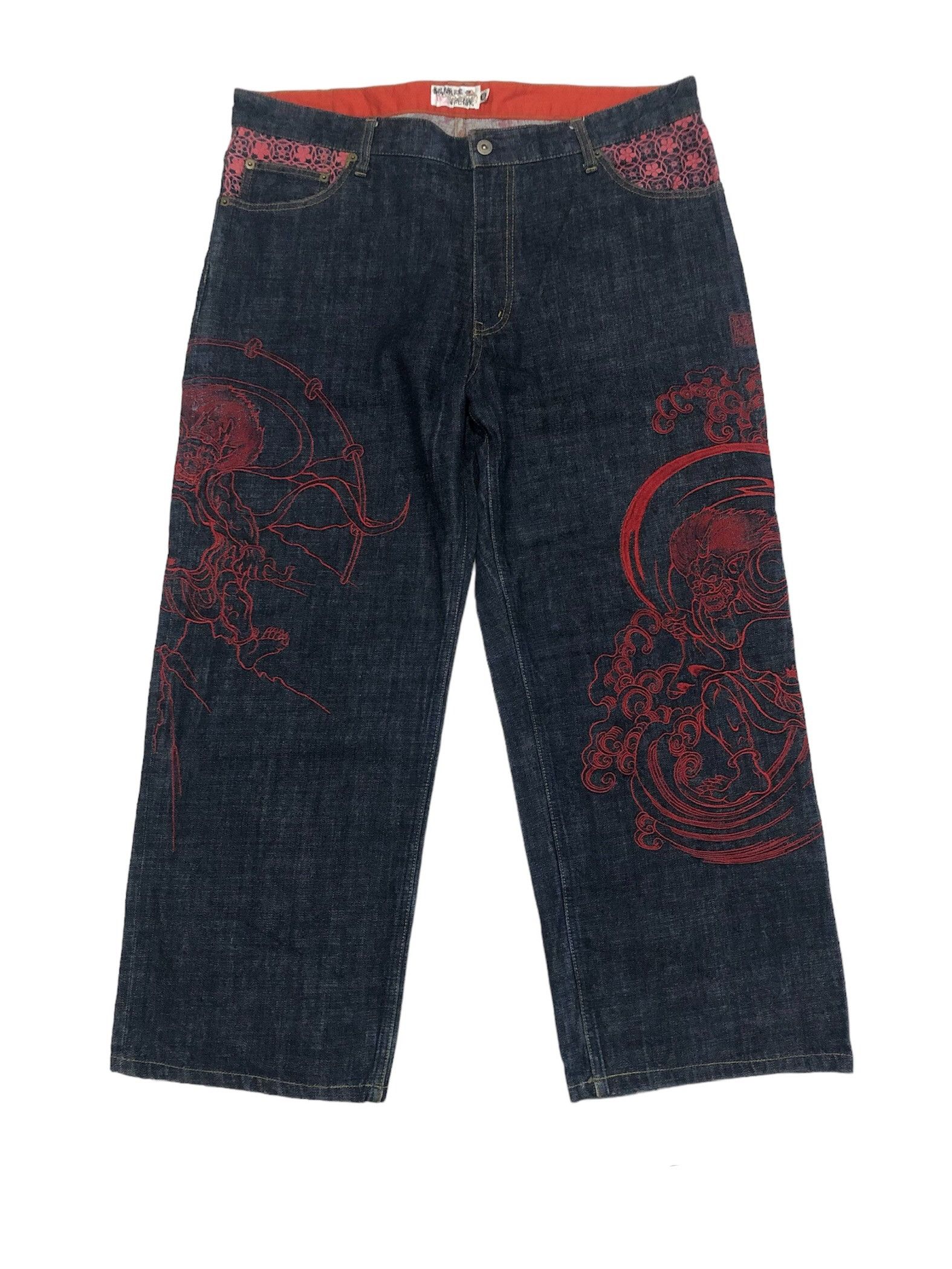 Karakuri Tamashi Sukajan Fujin Raijin Denim Embroidery