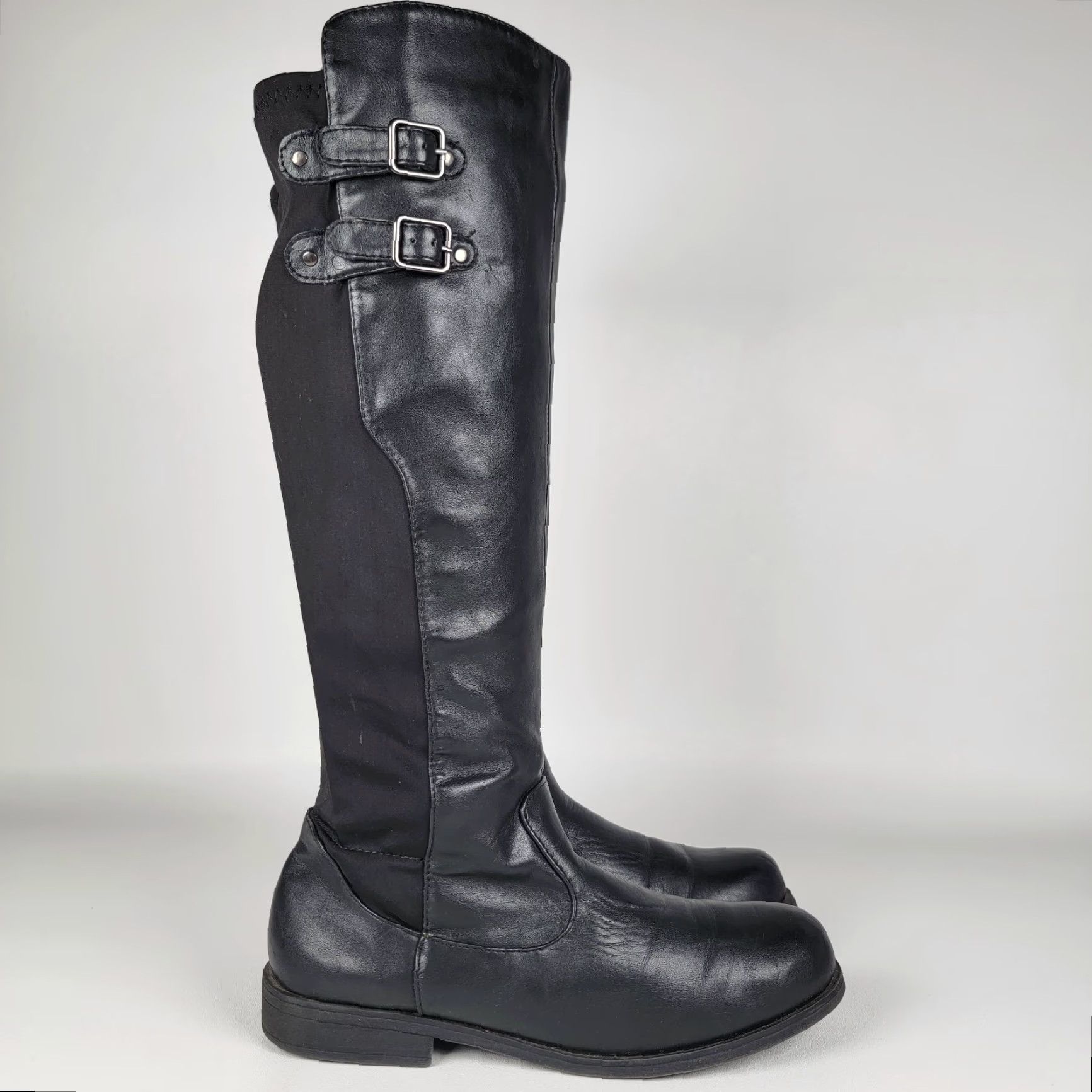 Vintage Jasmine Women's Tall Boots Black Faux Leather Stretch Fabric Size 9 M Size US 9 / IT 39 - 2 Thumbnail