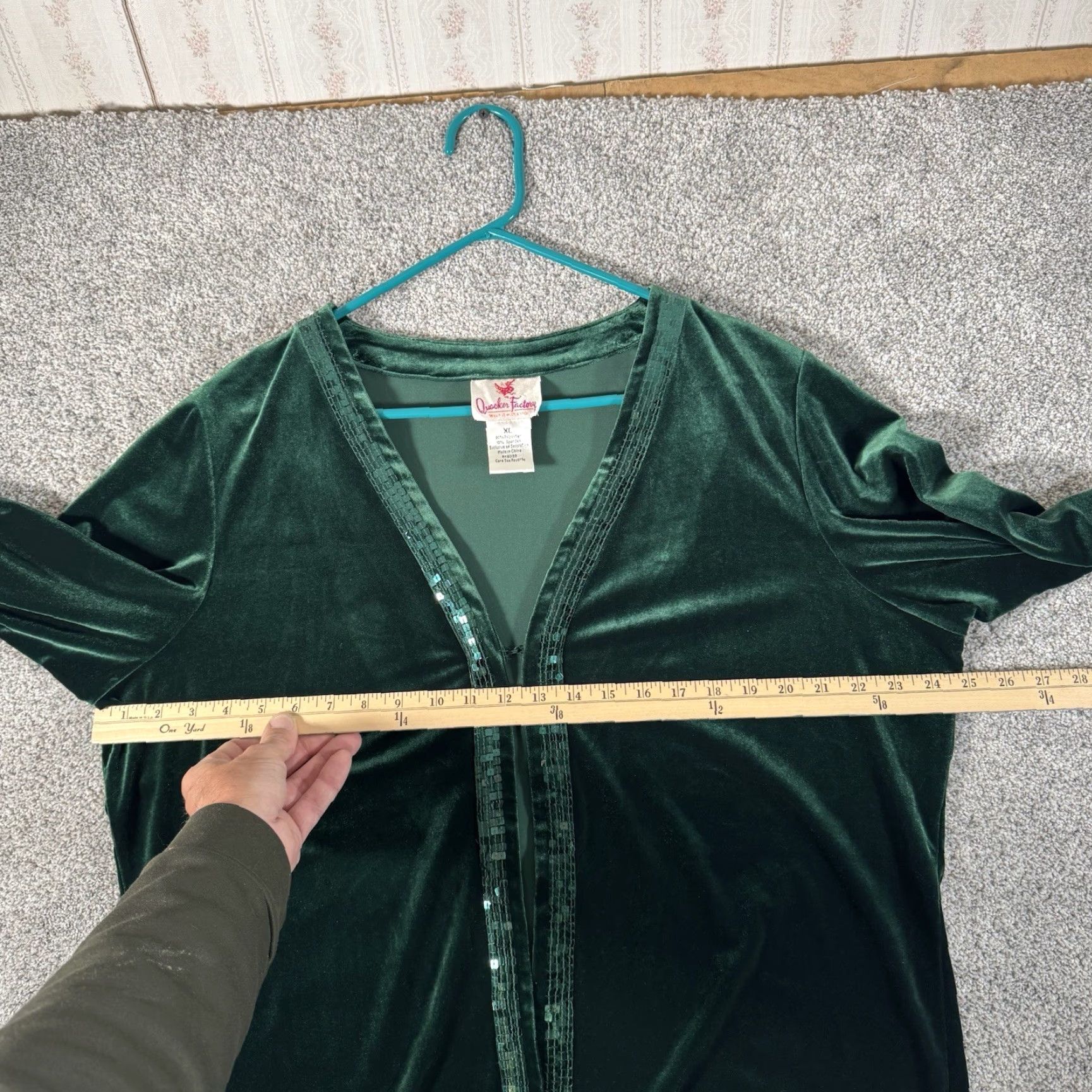 Quacker Factory Quacker Factory Cardigan XL Open Front Green Velour Sequin Sparkle Holiday Party Womens Size XL / US 12-14 / IT 48-50 - 4 Thumbnail