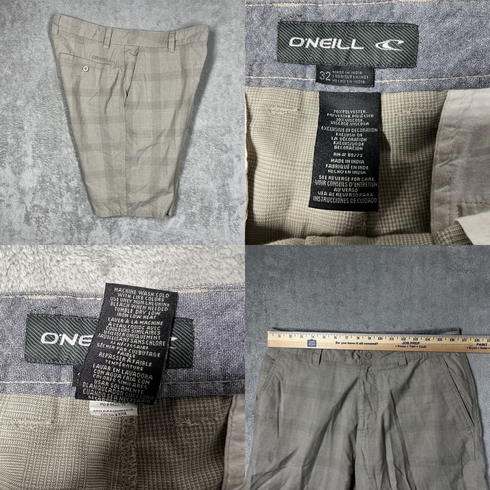 O'Neill O'Neill Chino Shorts Men's Size 32 Tan Beige Check Relaxed Fit 9” Inseam EUC Size US 32 / EU 48 - 8 Thumbnail