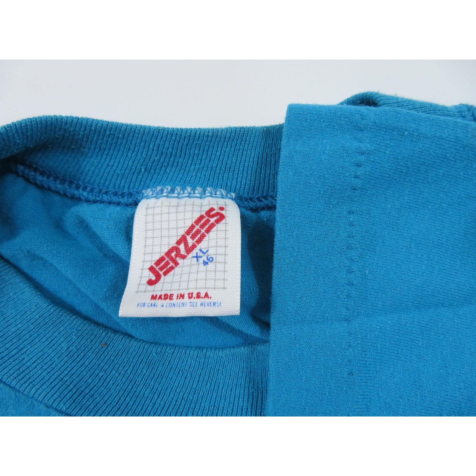 Jerzees Japanese Writing Saying T-Shirt Blue Gold L-XL 1990s Jerzees Size US XL / EU 56 / 4 - 5 Thumbnail