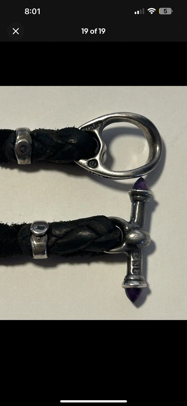 Bill Wall Leather Bill Wall Leather Toggle Clasp Amethyst Cross Pendant RARE Size ONE SIZE - 10 Thumbnail