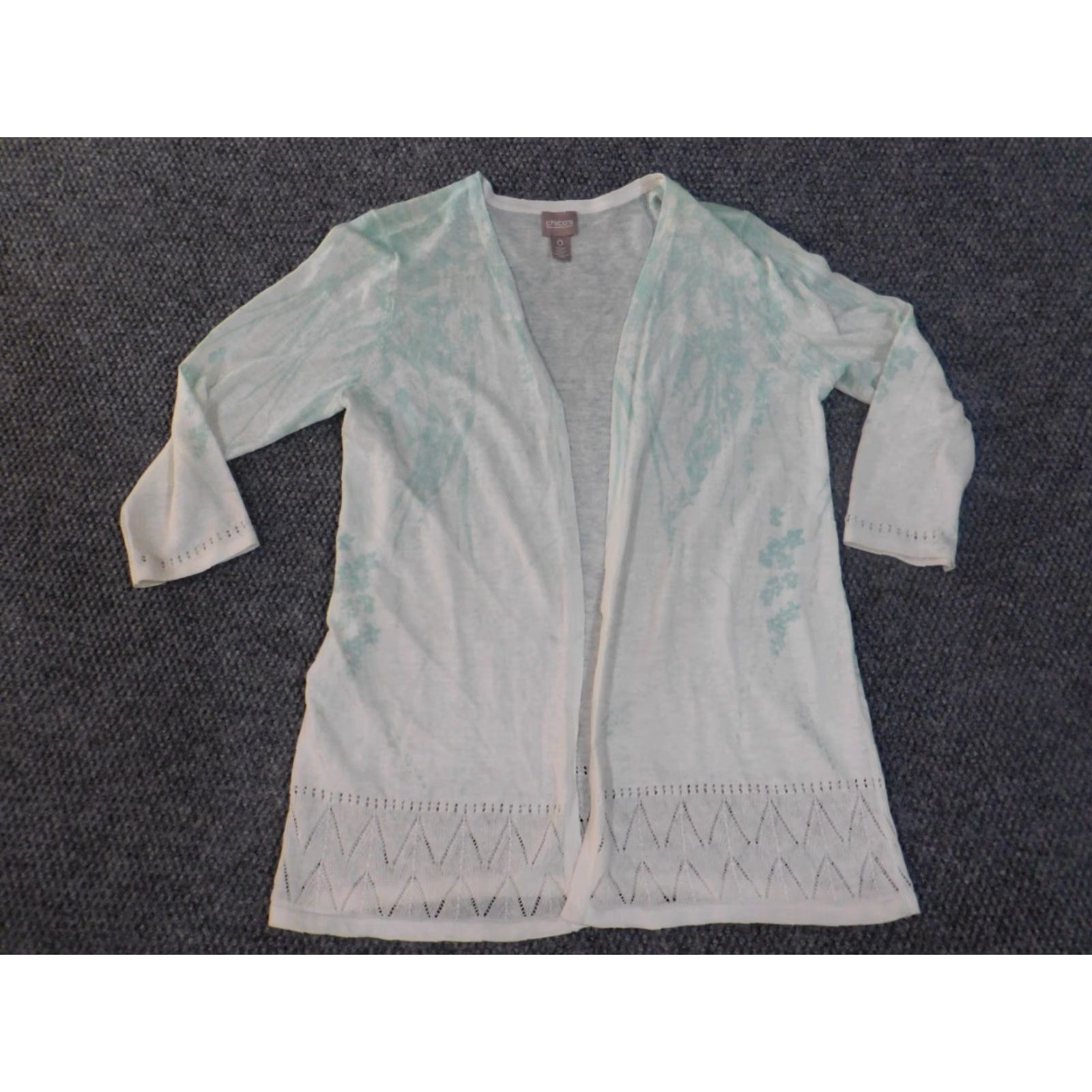 Vintage Chicos Cardigan Shirt Womens Blue Floral Open-Knit Stretch Long Sleeve Crew Neck Size 0 Regular Winter Modern Cotton Rayon Knit Vintage No Size XS / US 0-2 / IT 36-38 - 3 Thumbnail