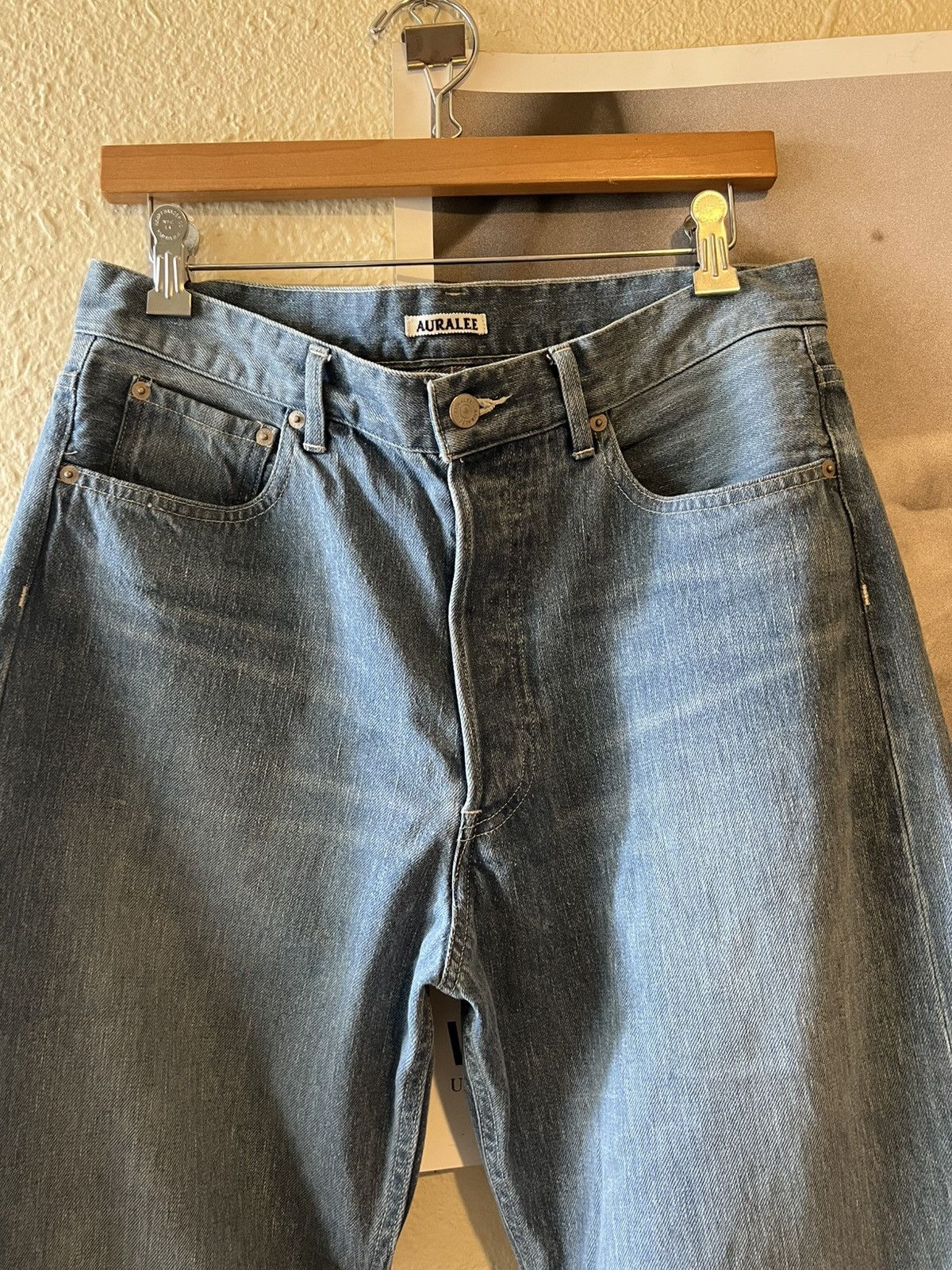 Auralee BNWT Auralee Selvedge Faded Light Denim Wide Pants Size 3 