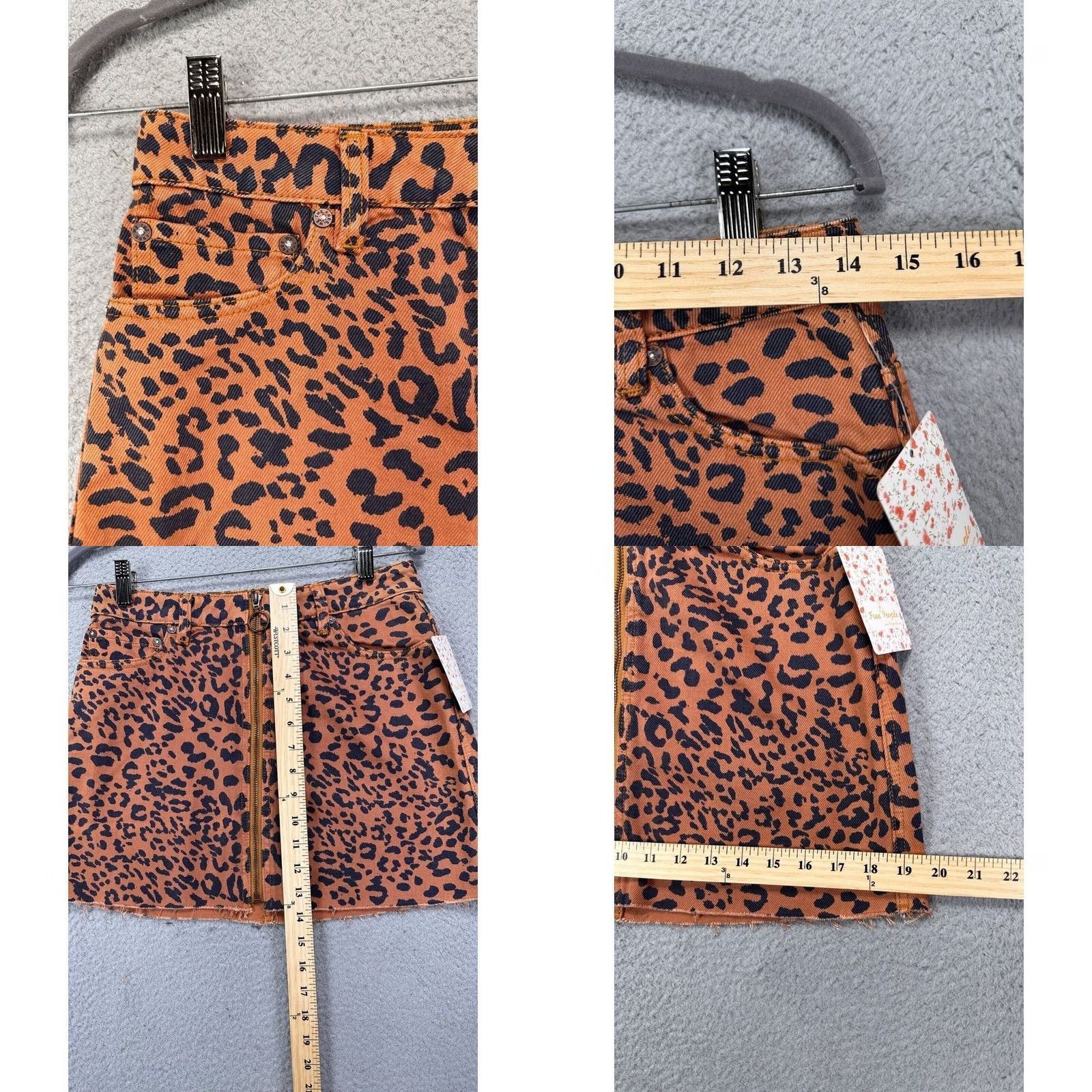 Vintage VINTAGE? No. We The Free Mini Skirt Women 26 Leopard Denim Zip Pockets A-Line 100% Cotton Brown Full Zip Casual Size 26" / US 2 / IT 38 - 8 Thumbnail