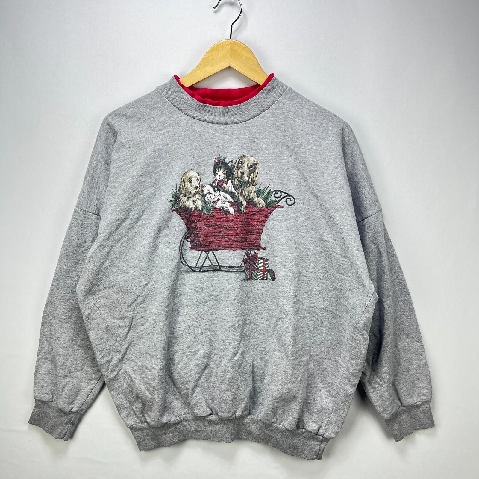 Vintage Vintage 90s Dog Cat Animal Nature Christmas Sweatshirt Large Size US XL / EU 56 / 4 - 1 Thumbnail