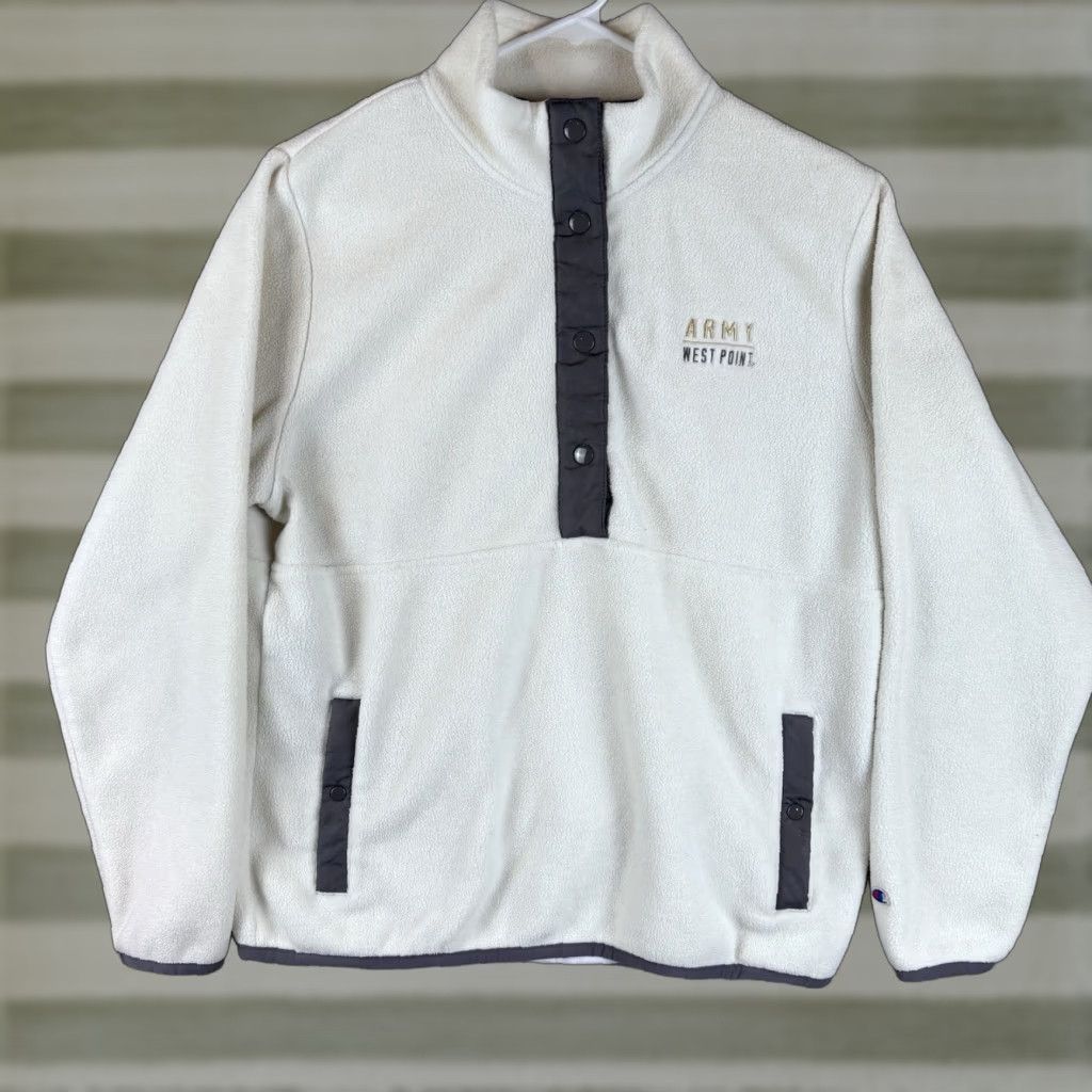 Champion Champion Pullover Fleece Sweatshirt Mens M White Snap Mock Neck Military Academy USMA Military Size US M / EU 48-50 / 2 - 1 Thumbnail